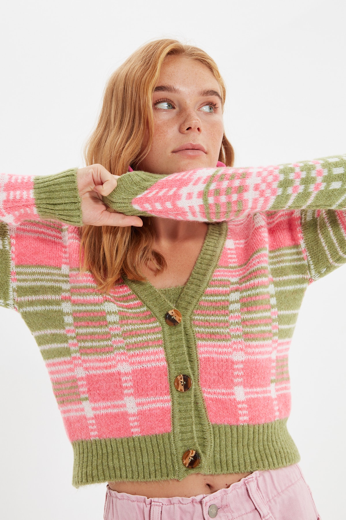 Trendyol Mint Jacquard Blouse- Cardigan Knitwear Suit