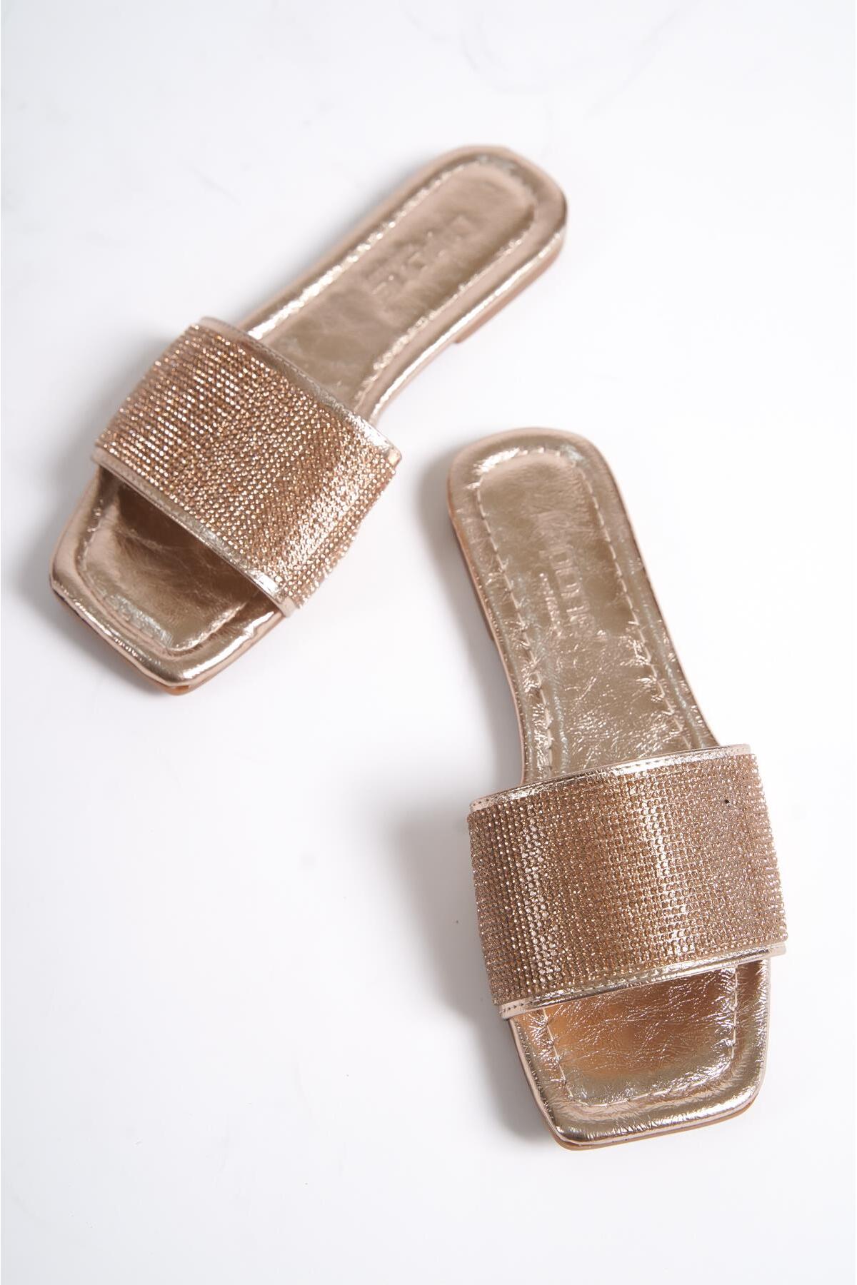 Capone Outfitters Women's Slippers with Capone Stones and Single Strap, Flat Heel.
