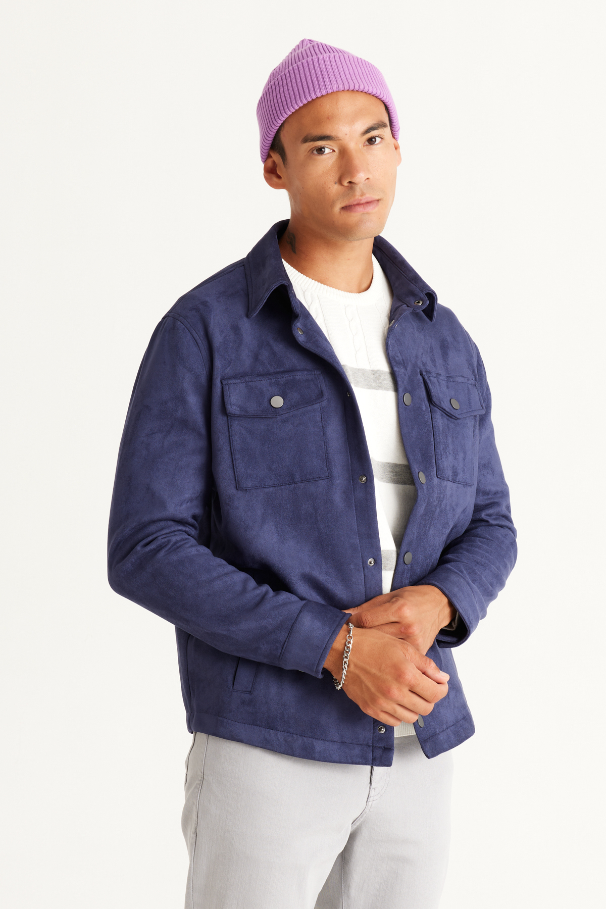 ALTINYILDIZ CLASSICS Men's Navy Blue Standard Fit Regular Fit Shirt Collar Coat
