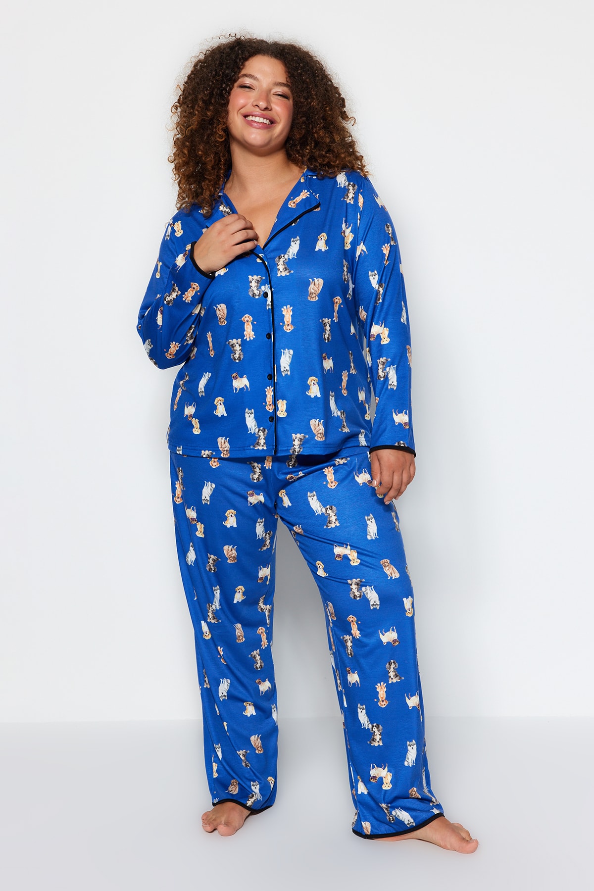 Trendyol Curve Sax-Pattern Knitted Pajamas Set
