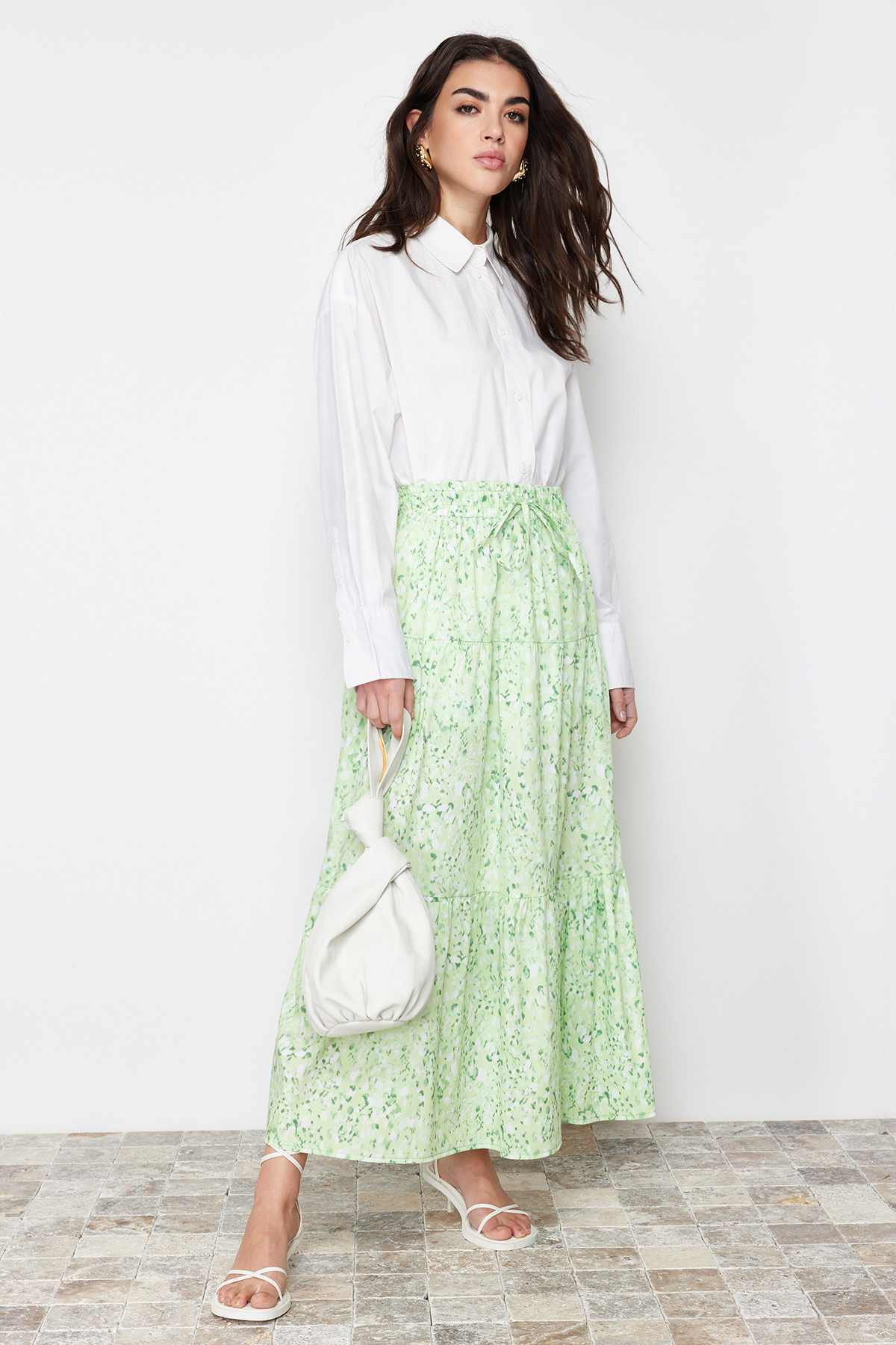 Trendyol Green Floral Woven Flared Skirt