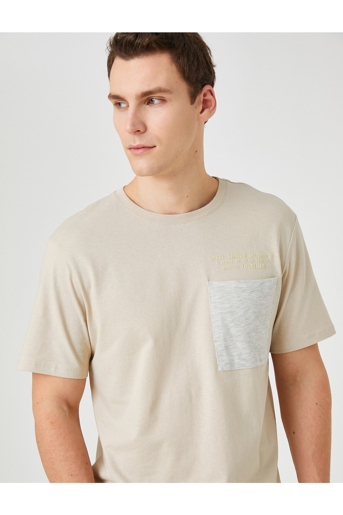 Levně Koton Motto vyšívané tričko Kapsa Detailní Posádka Neck