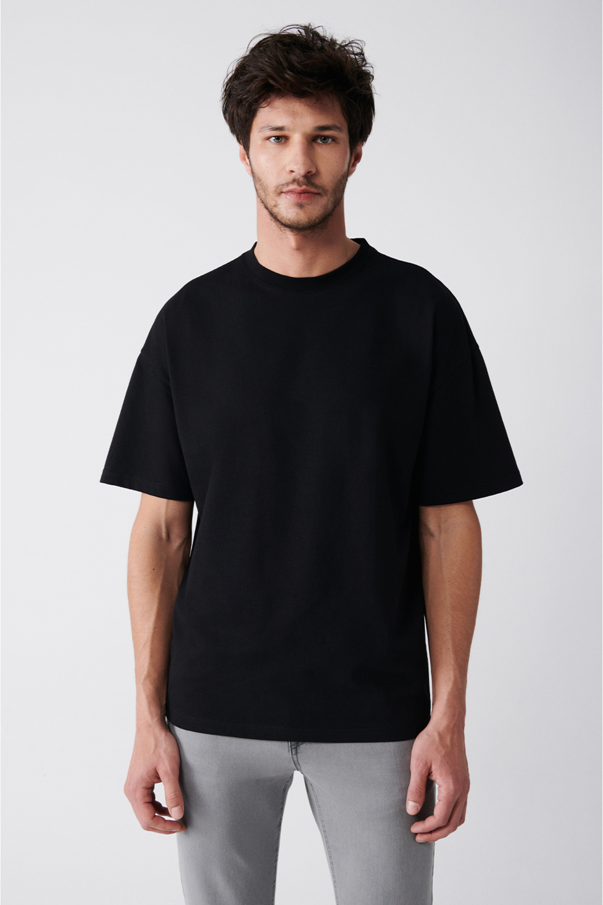 Levně Avva Men's Black Oversize 100% Cotton Crew Neck Back Printed T-shirt
