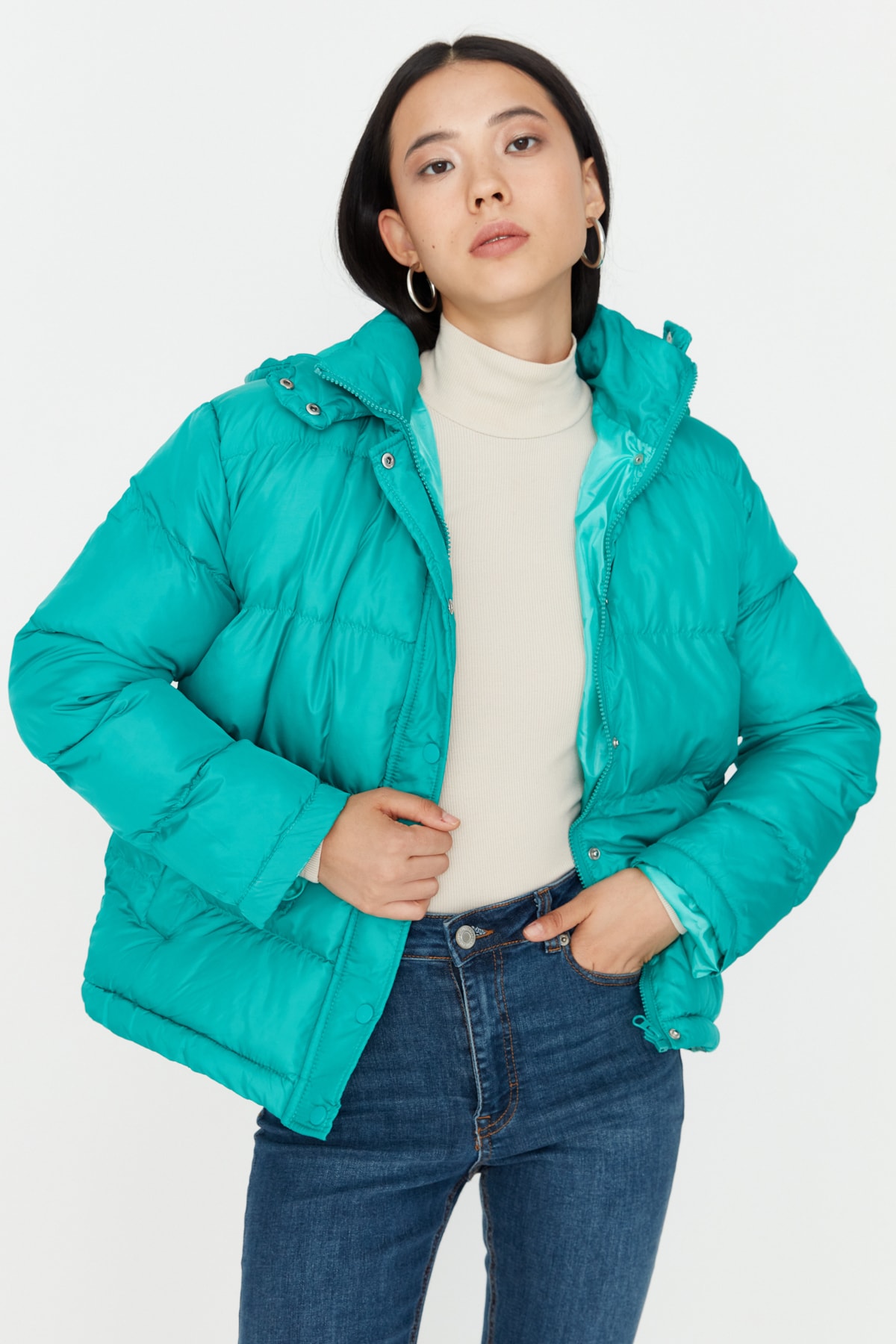 Trendyol Green Oversize Hooded Puffy Coat