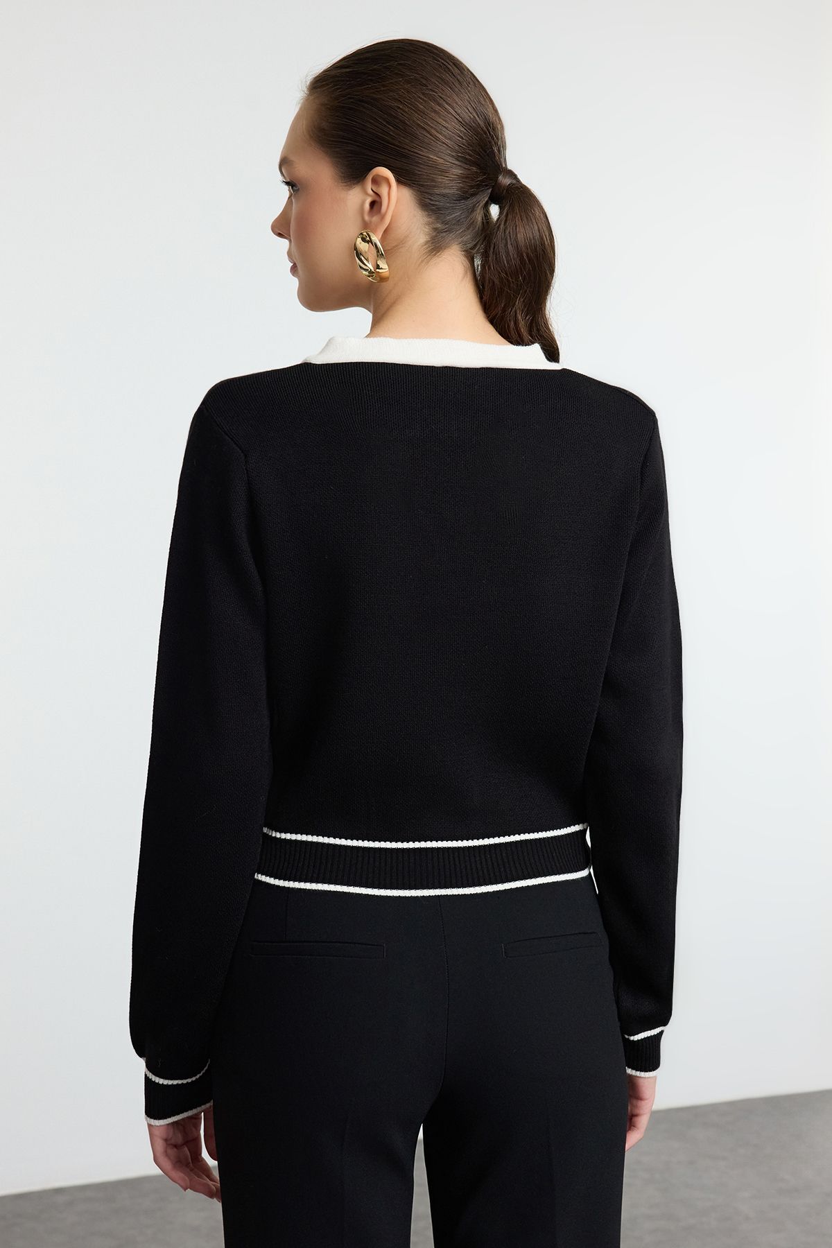 Trendyol Black Ribbon Detailed Knitwear Cardigan