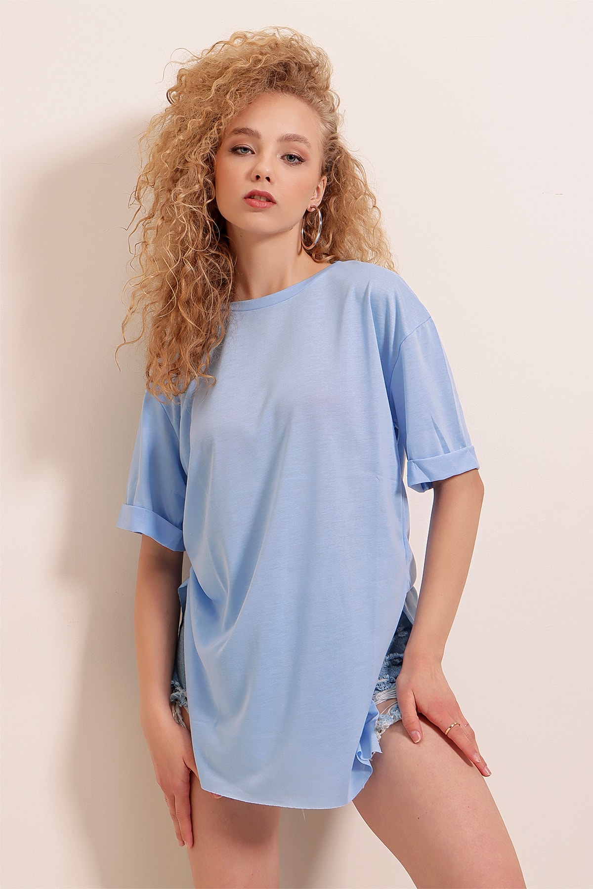 Bigdart 4123 Slit Oversize T-Shirt - Turquoise