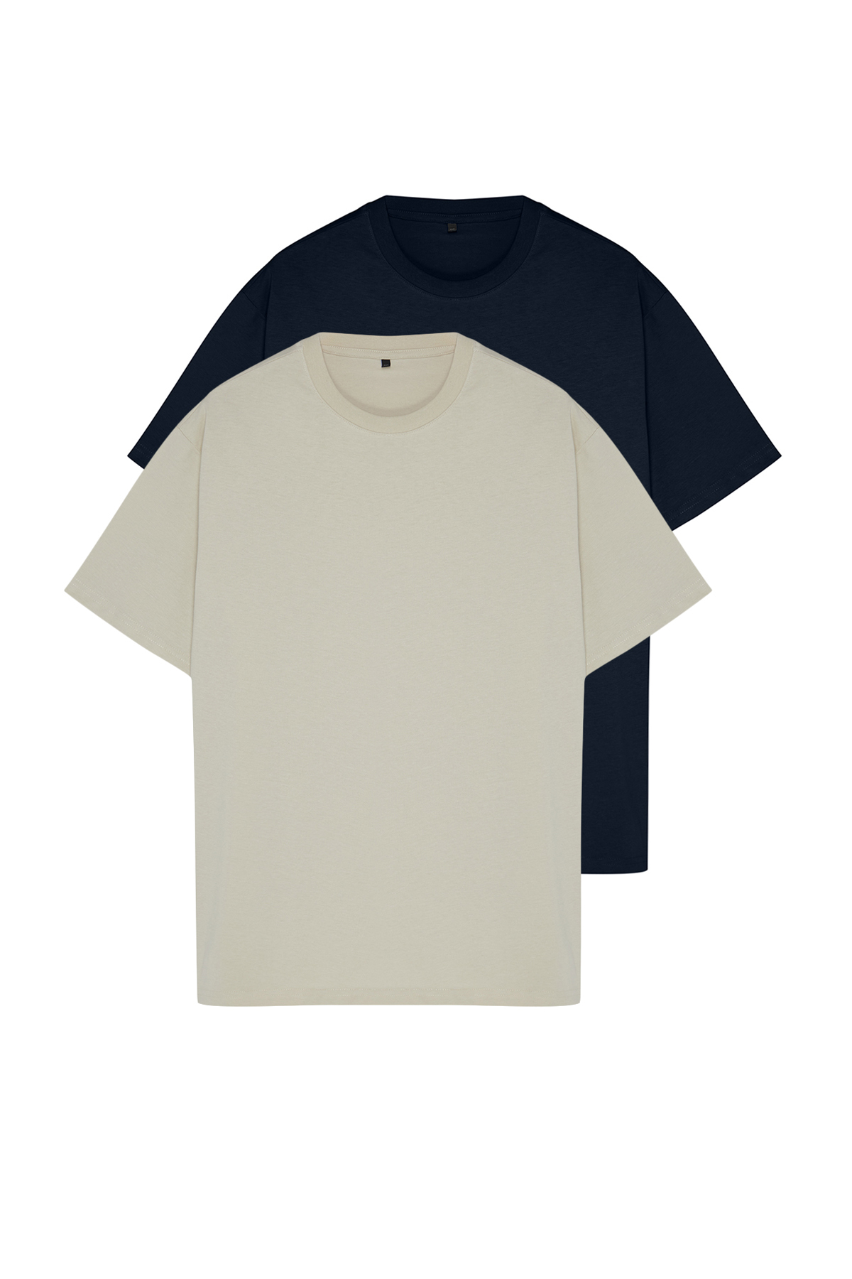 Levně Trendyol Stone-Navy Blue Plus Size 2 Pack Regular/Regular Cut T-Shirt