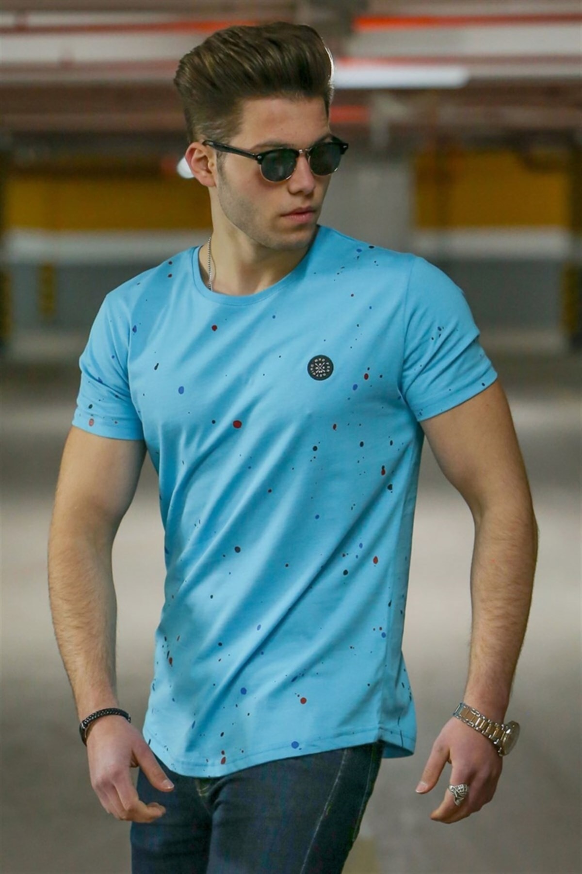 Levně Madmext Spray Pattern Blue Men's T-Shirt 4505