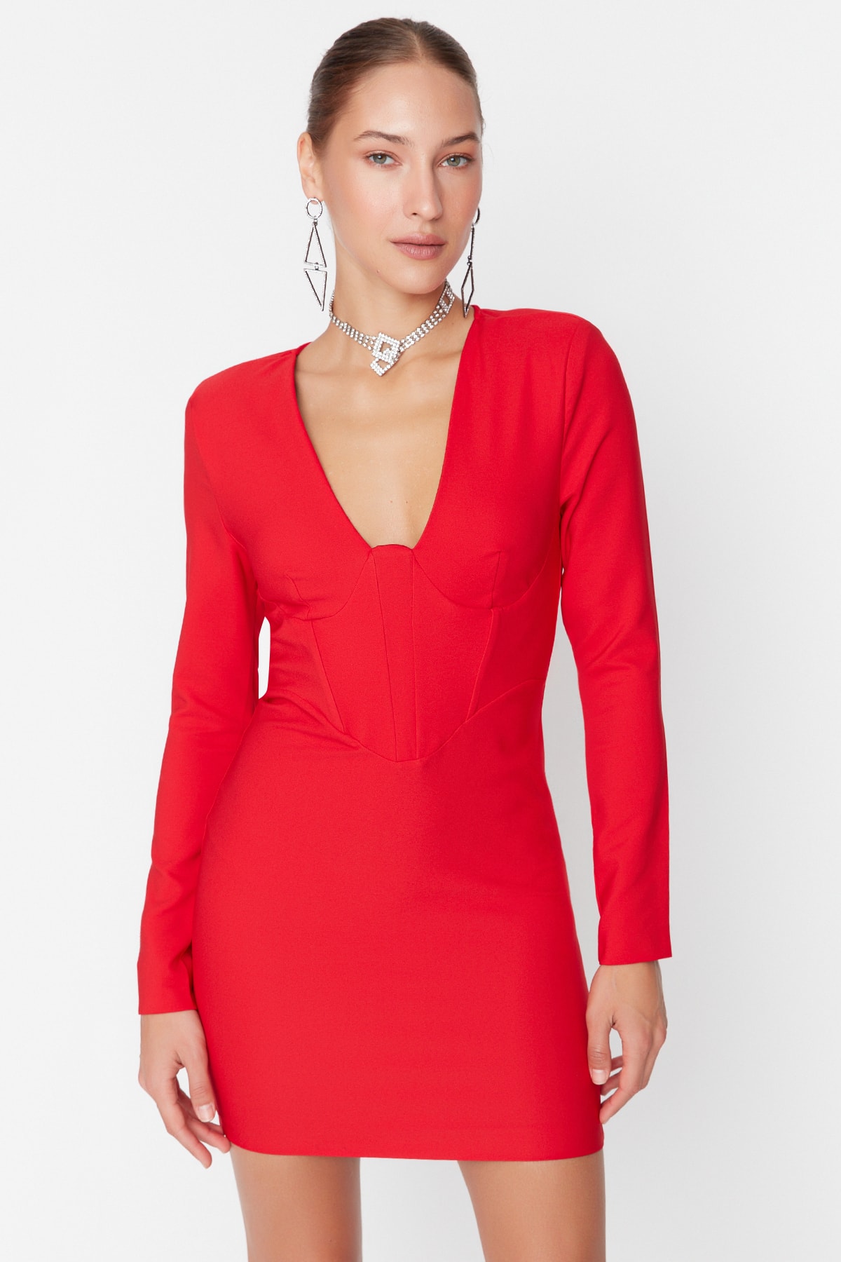 trendyol-red-underwire-woven-dress