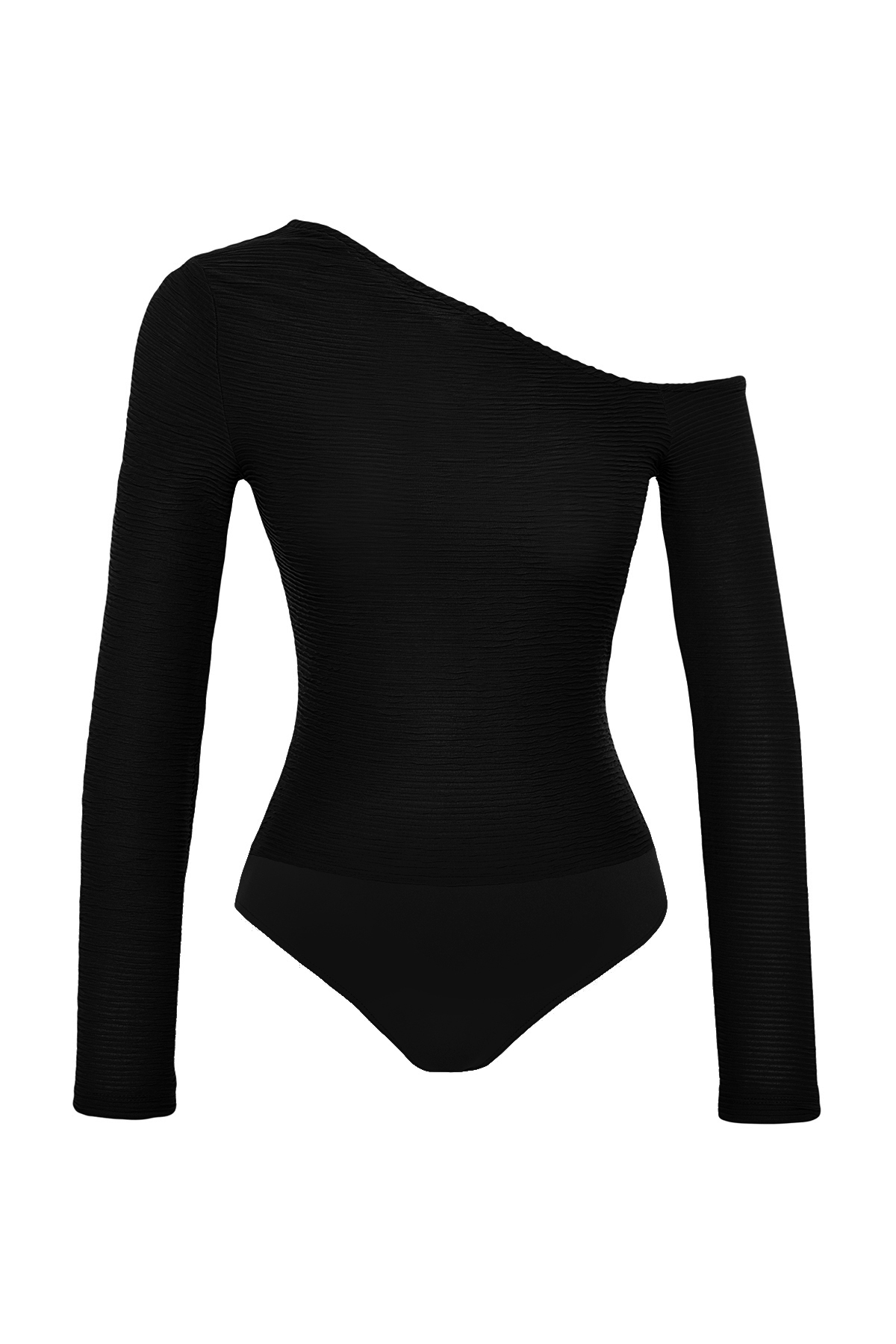 Levně Trendyol Black Jacquard Fitted Asymmetric Collar Knitted Bodysuit