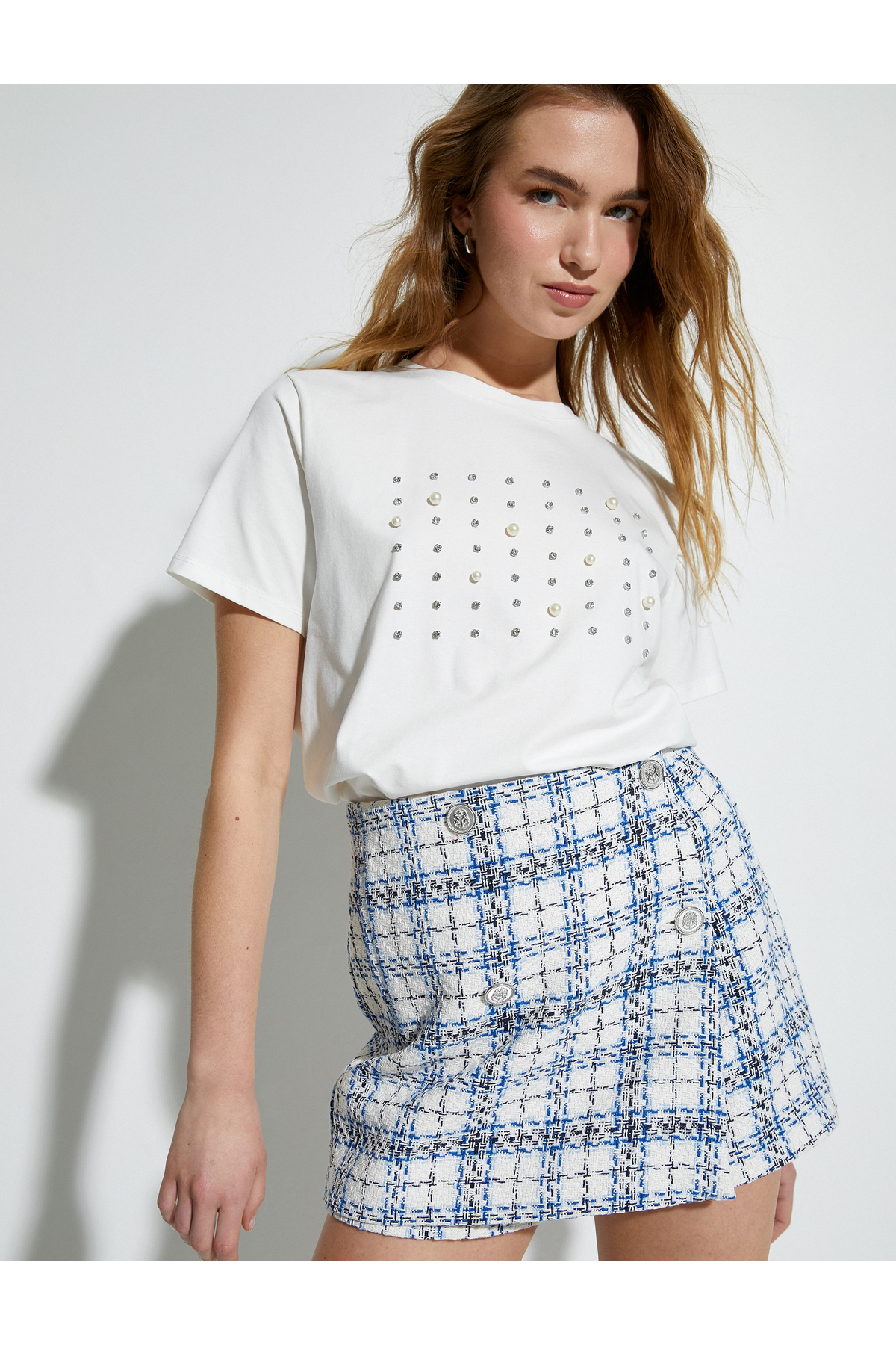 Levně Koton Mini Tweed Short Skirt Normal Waist Buttoned