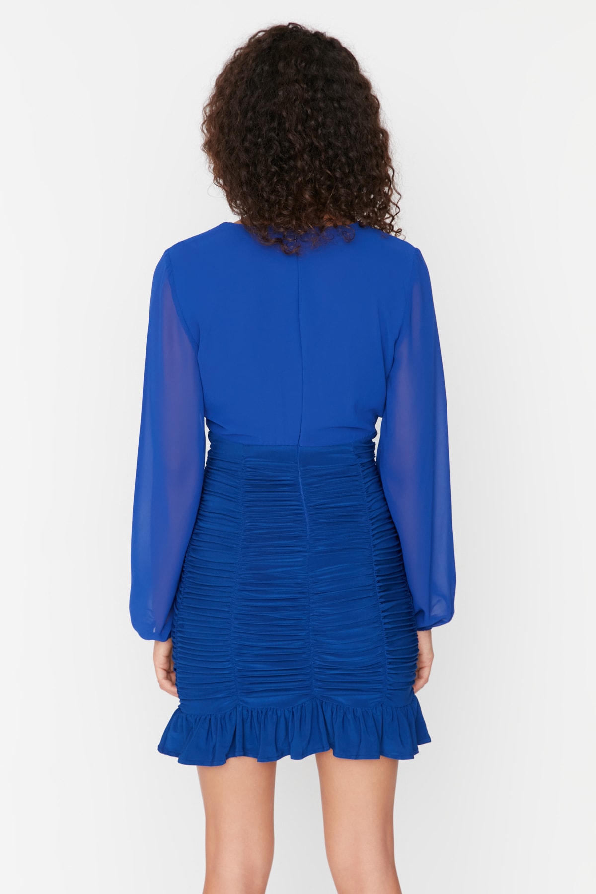 Trendyol Saks Mini rochie țesută drapată