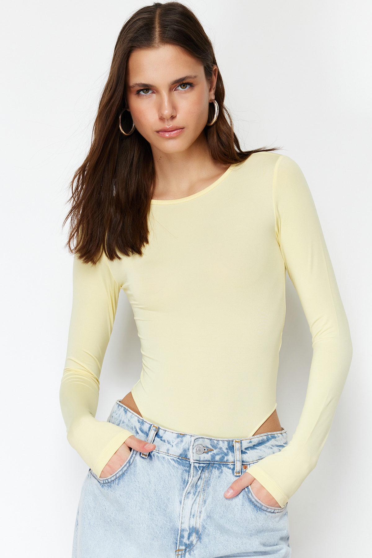 Levně Trendyol Yellow Snaps Flexible Fitted Knitted Bodysuit