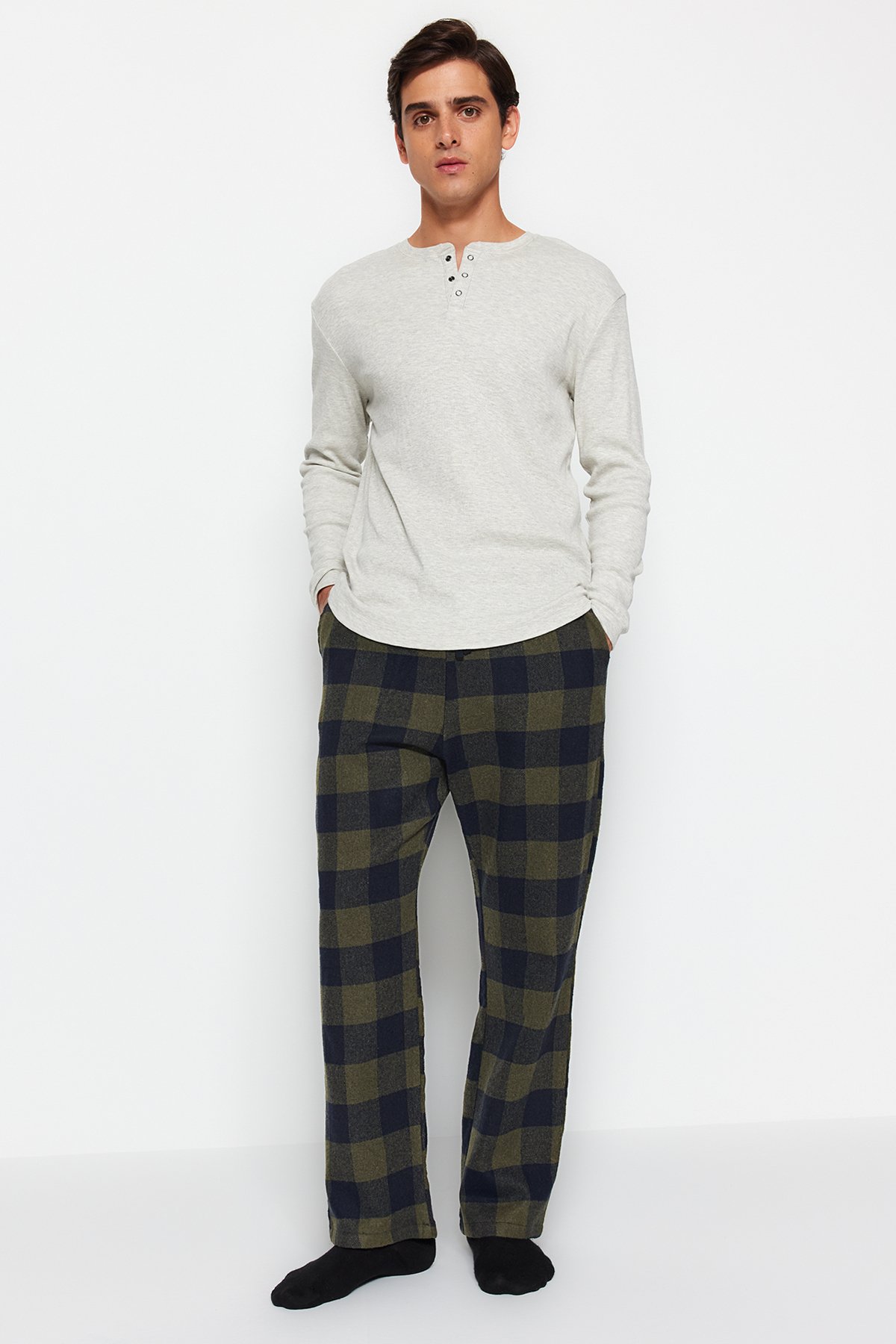 Trendyol Khaki Comfortable Plaid Woven Pajama Bottoms