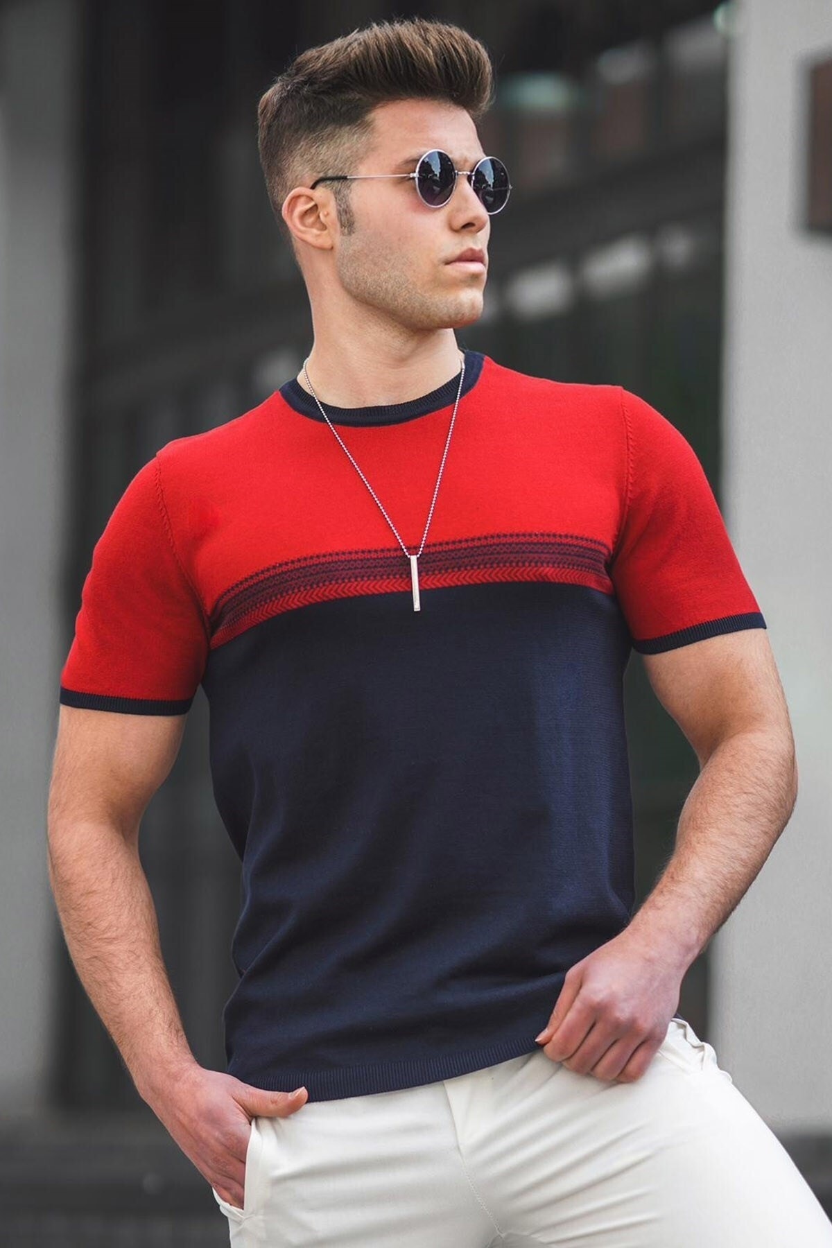 Levně Madmext Men's Red Knitwear T-Shirt 5094
