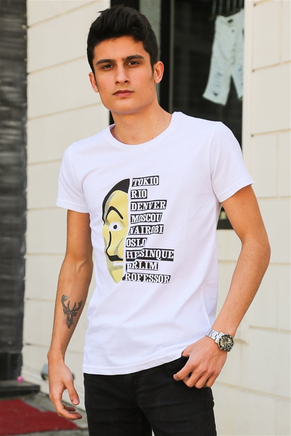 Levně Madmext Printed White T-Shirt 4016