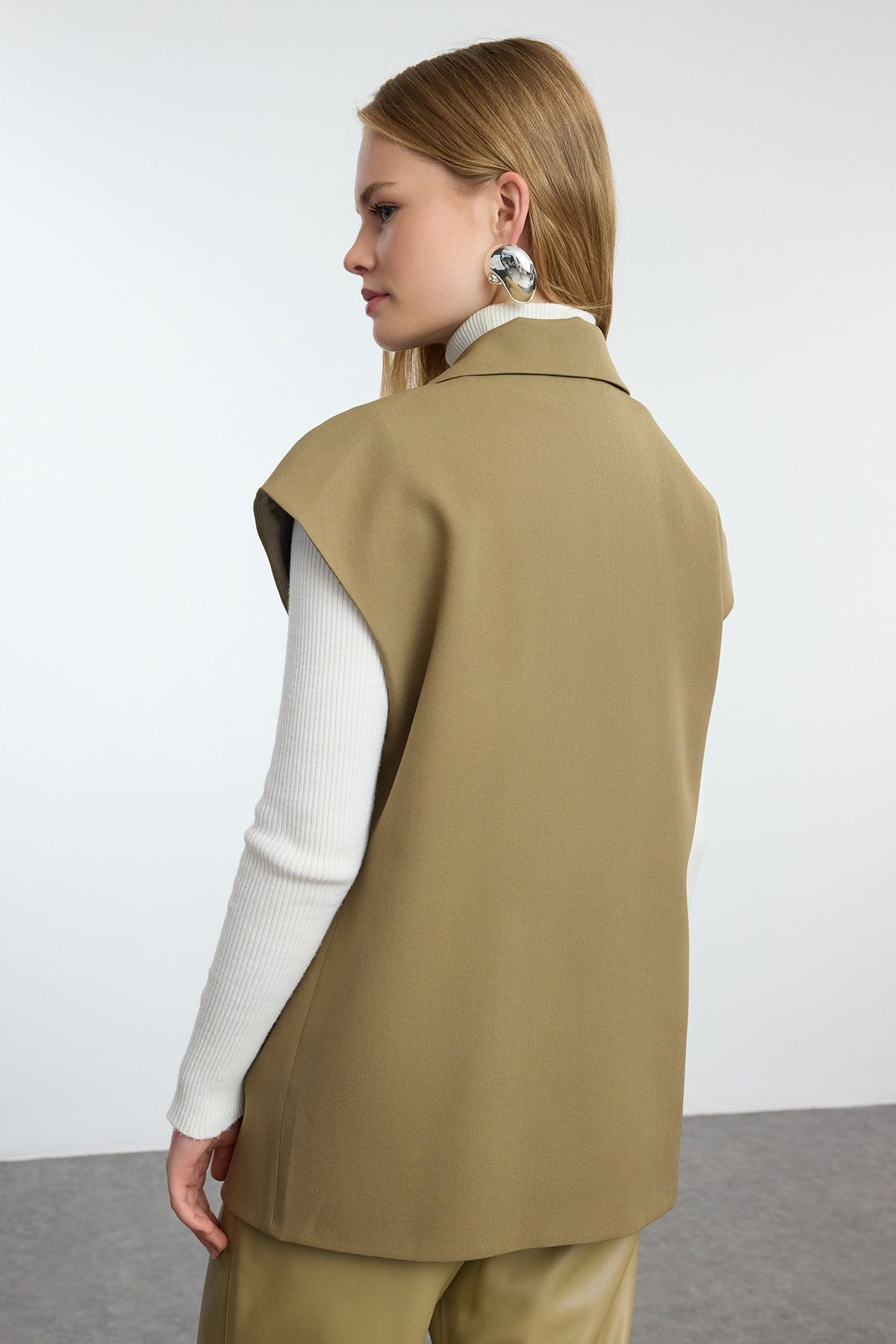 Trendyol Khaki Double Breasted Closure Woven Fabric Vest with Buckle Accessories