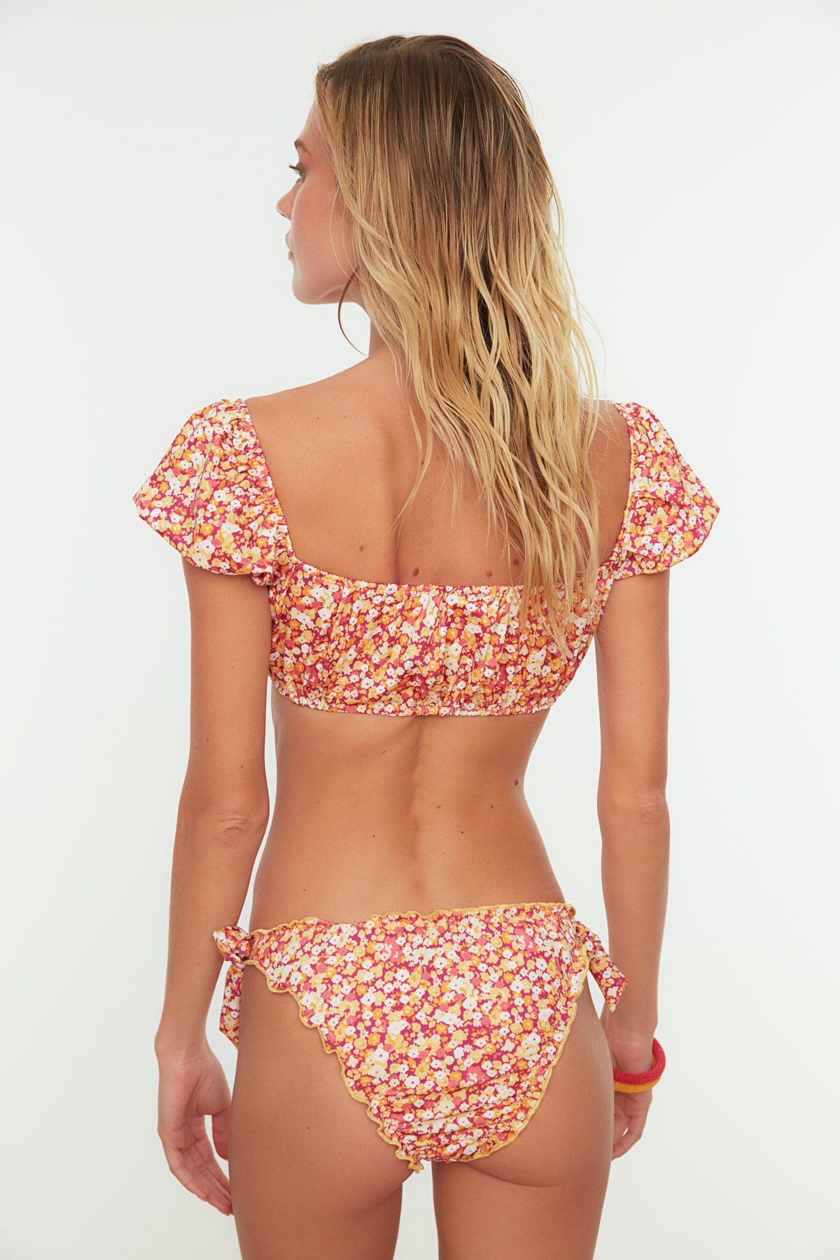 Trendyol Roz Crocante Floral Print Bikini Bottoms