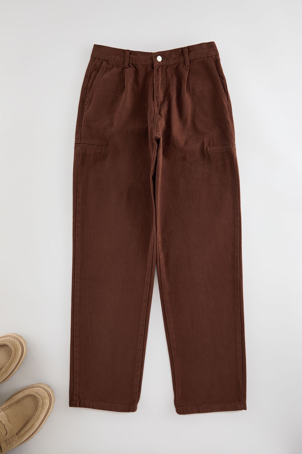 Trendyol Brown Pleated Cargo Pocket Woven Gabardine Woven Trousers