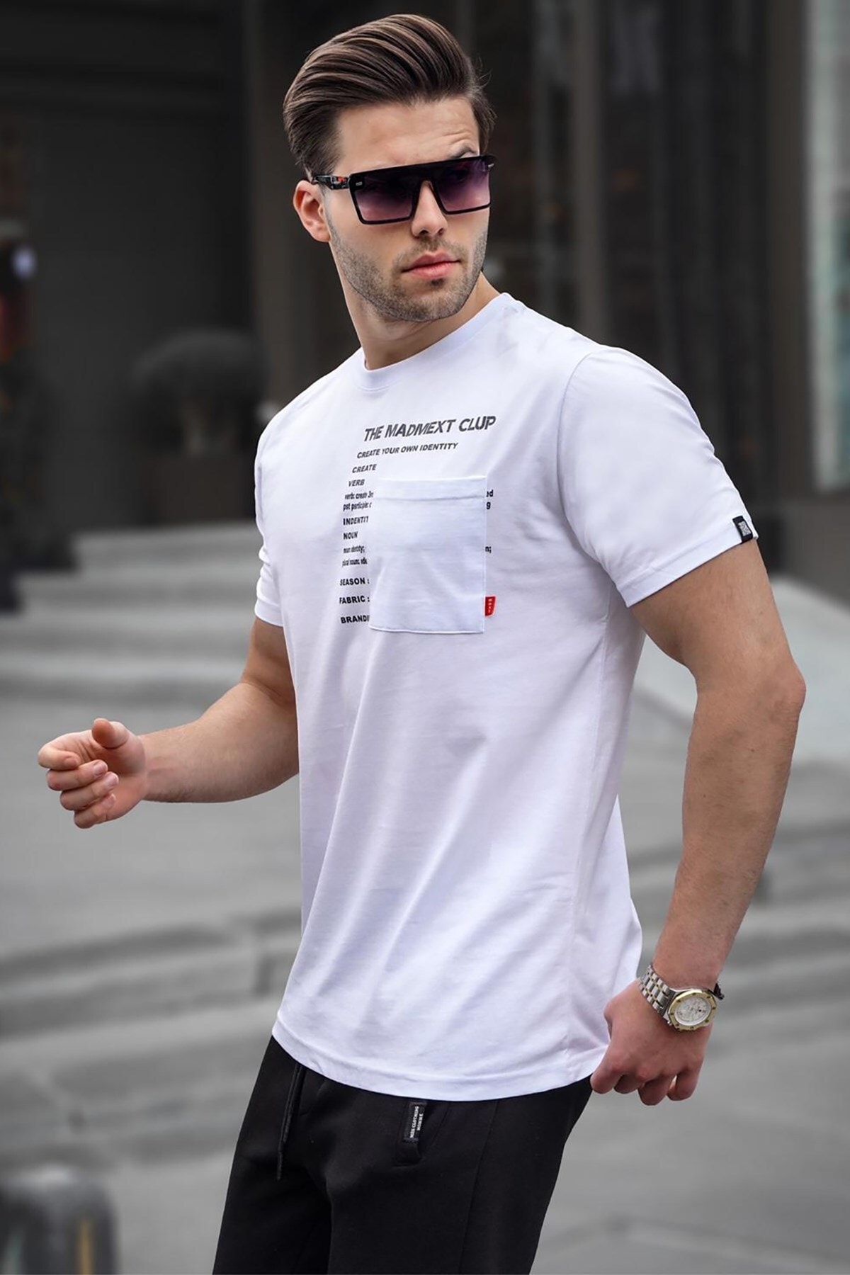 Levně Madmext White Men's Pocket Printed T-Shirt 5861