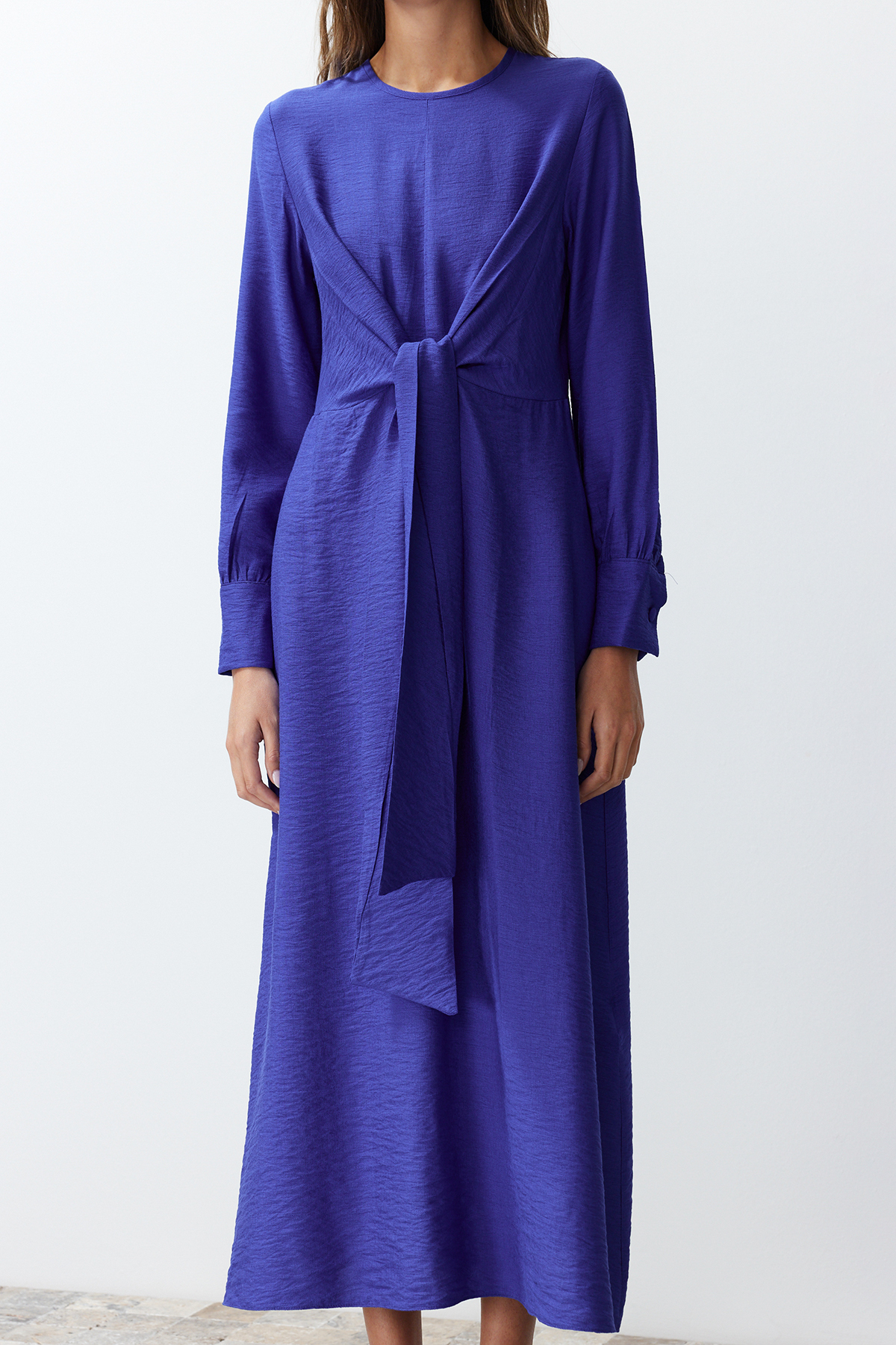 Trendyol Saxe Blue Waist Tie Detail Woven Dress