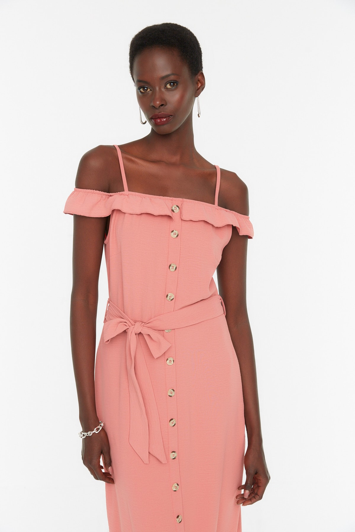 Rochie țesută Trendyol Pink Belted Shirt