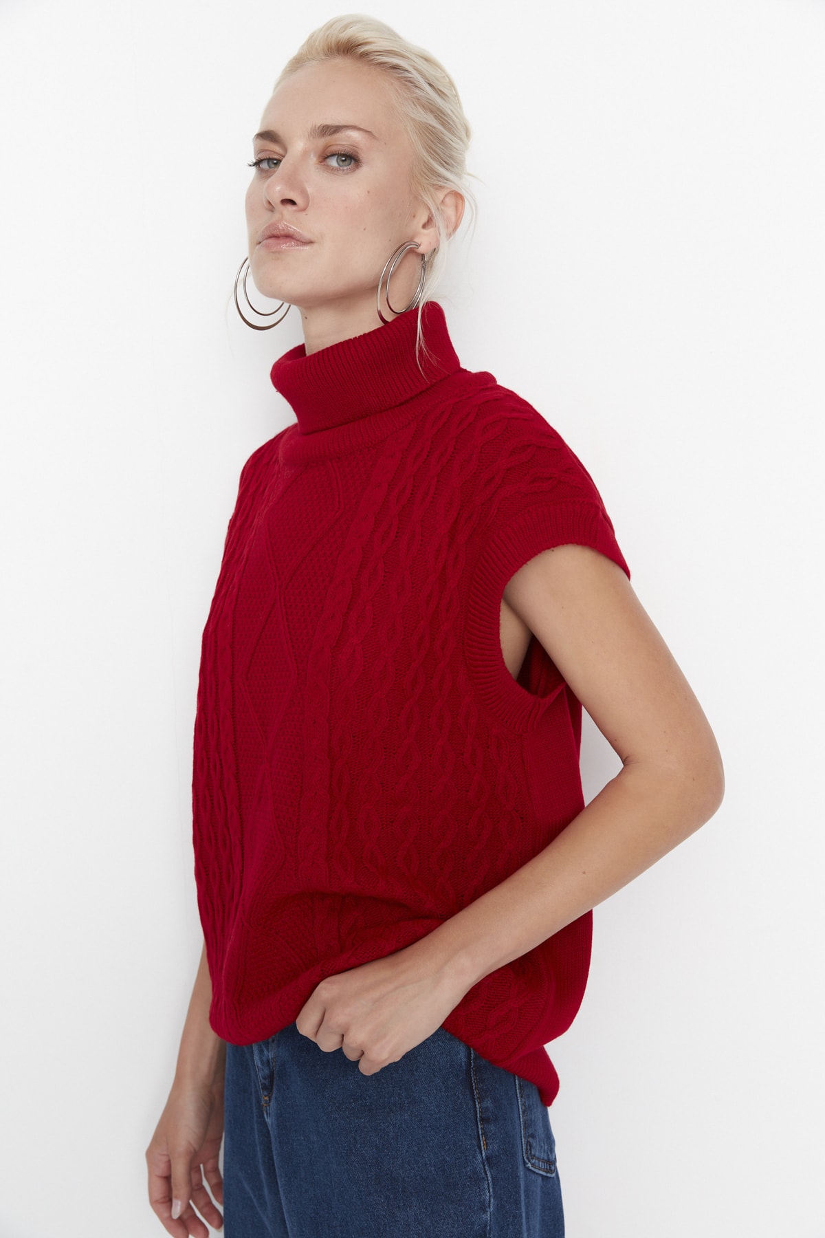 Trendyol Red Knit Detailed Turtleneck Knitwear Sweater