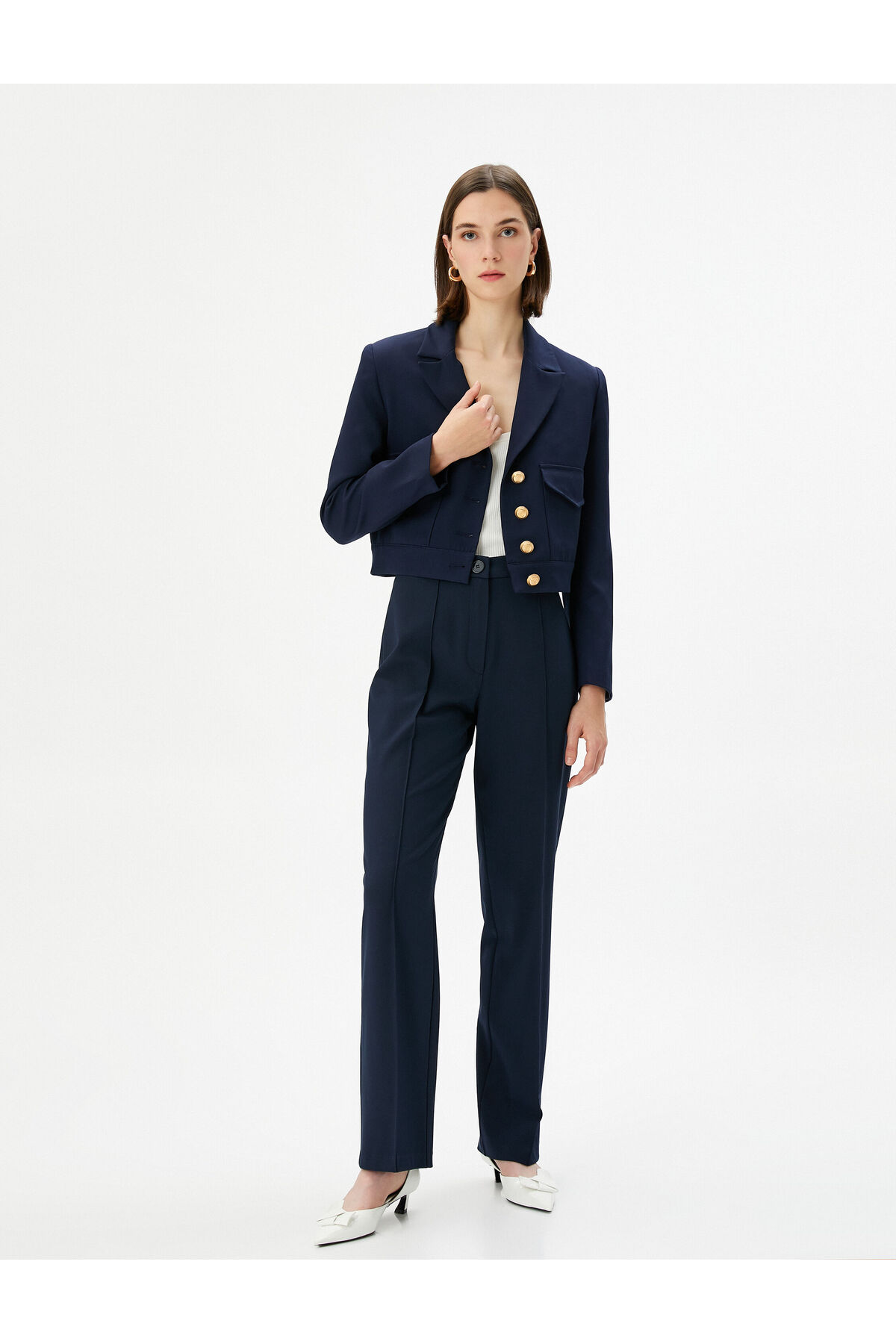 Levně Koton Fabric Trousers Straight Leg Ribbed Buttoned Normal Waist