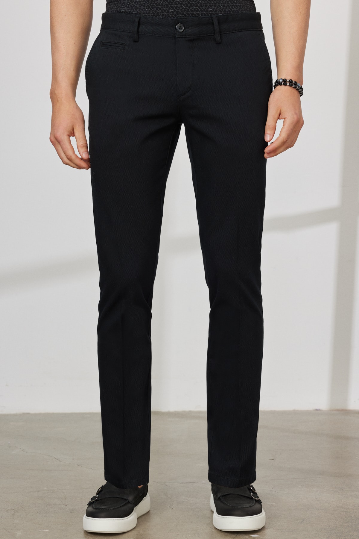 ALTINYILDIZ CLASSICS Men's Black Slim Fit Slim Fit Side Pocket Cotton Flexible Dobby Trousers