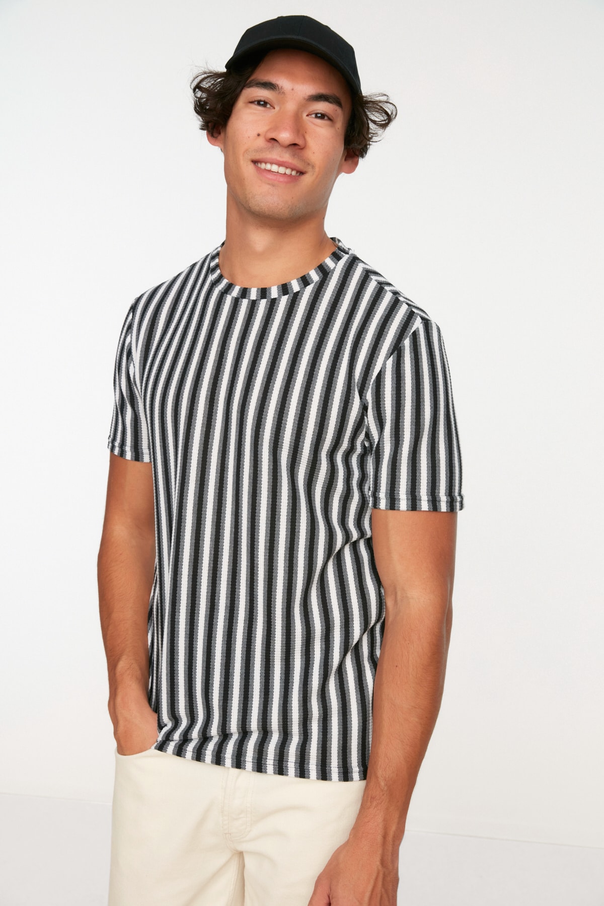 Trendyol Black Men Regular Fit Crew Neck Short Sleeve Striped ...