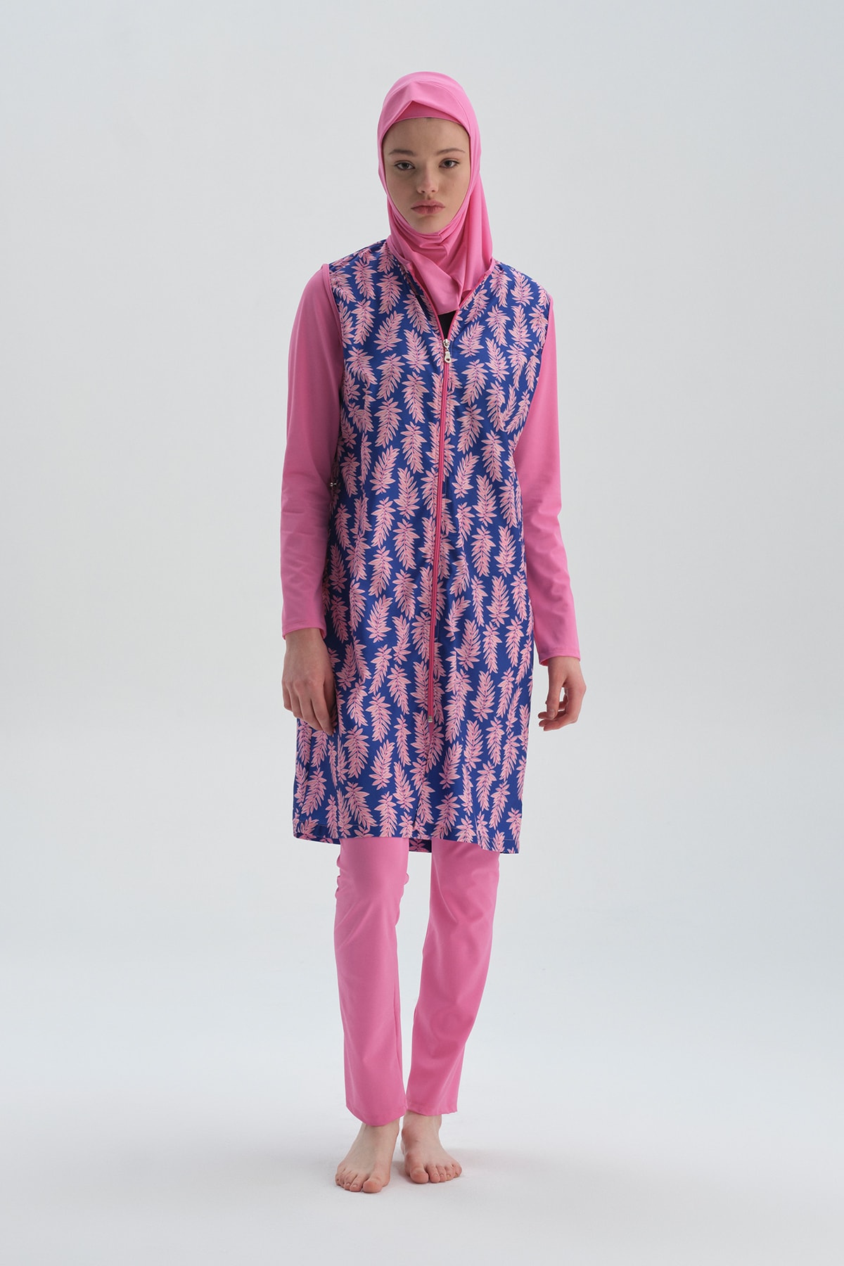 Levně Dagi růžové vzorované hidžábové plavky s dlouhým rukávem
