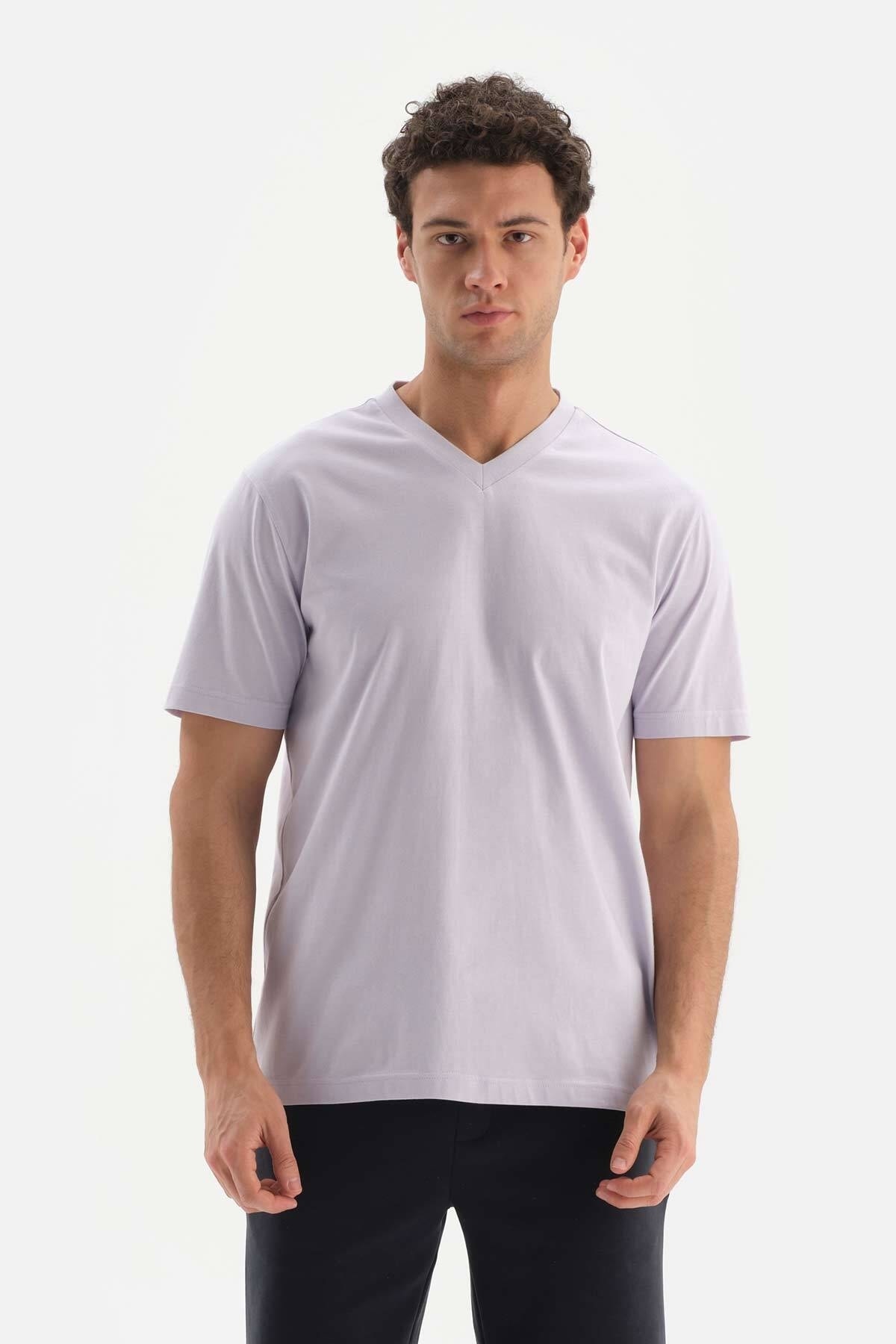 Dagi fialové tričko s výstrihom do V Basic Supima