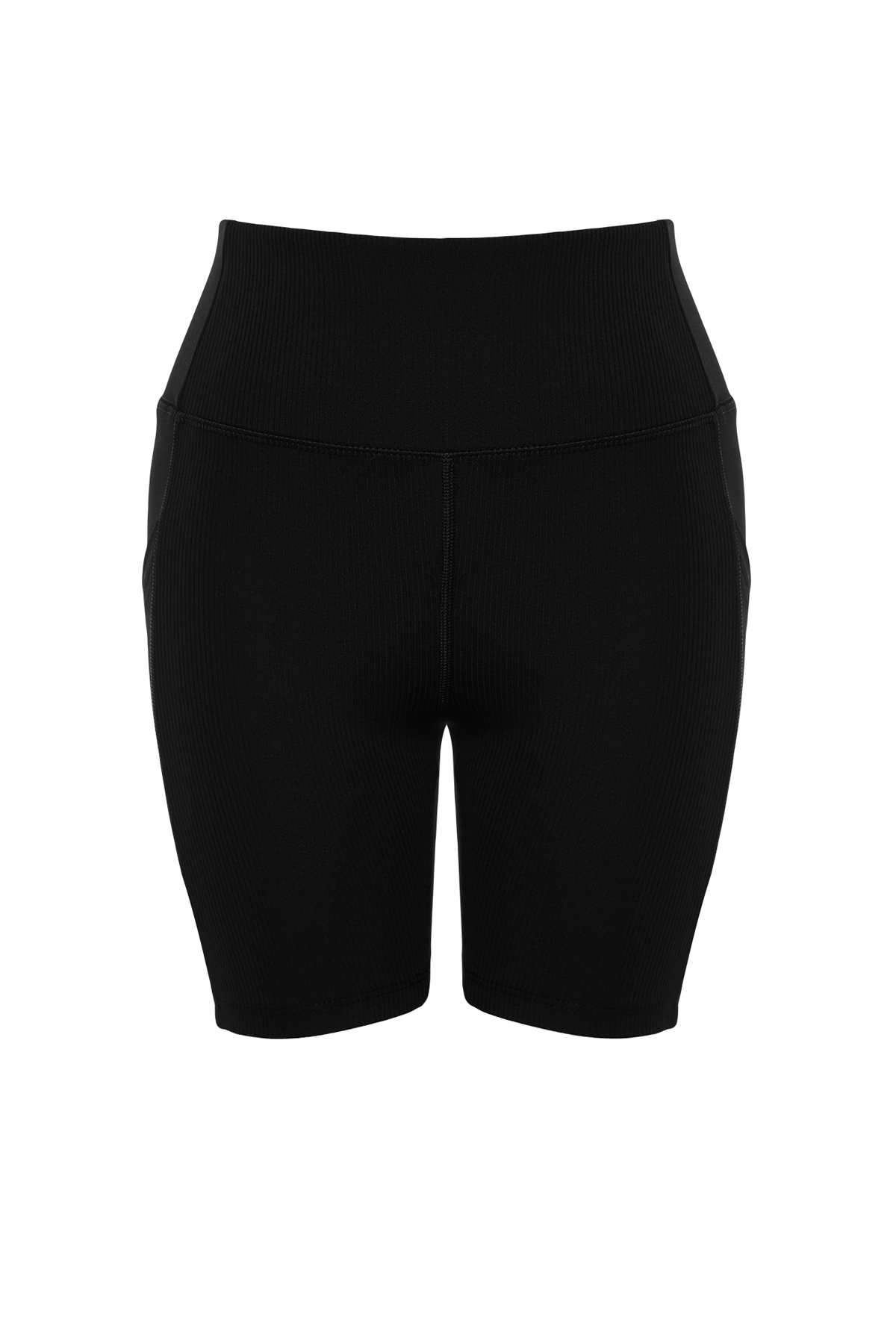 Trendyol Black Ribbed Recovery Waist Tulle Detailed Knitted Sports Shorts Leggings