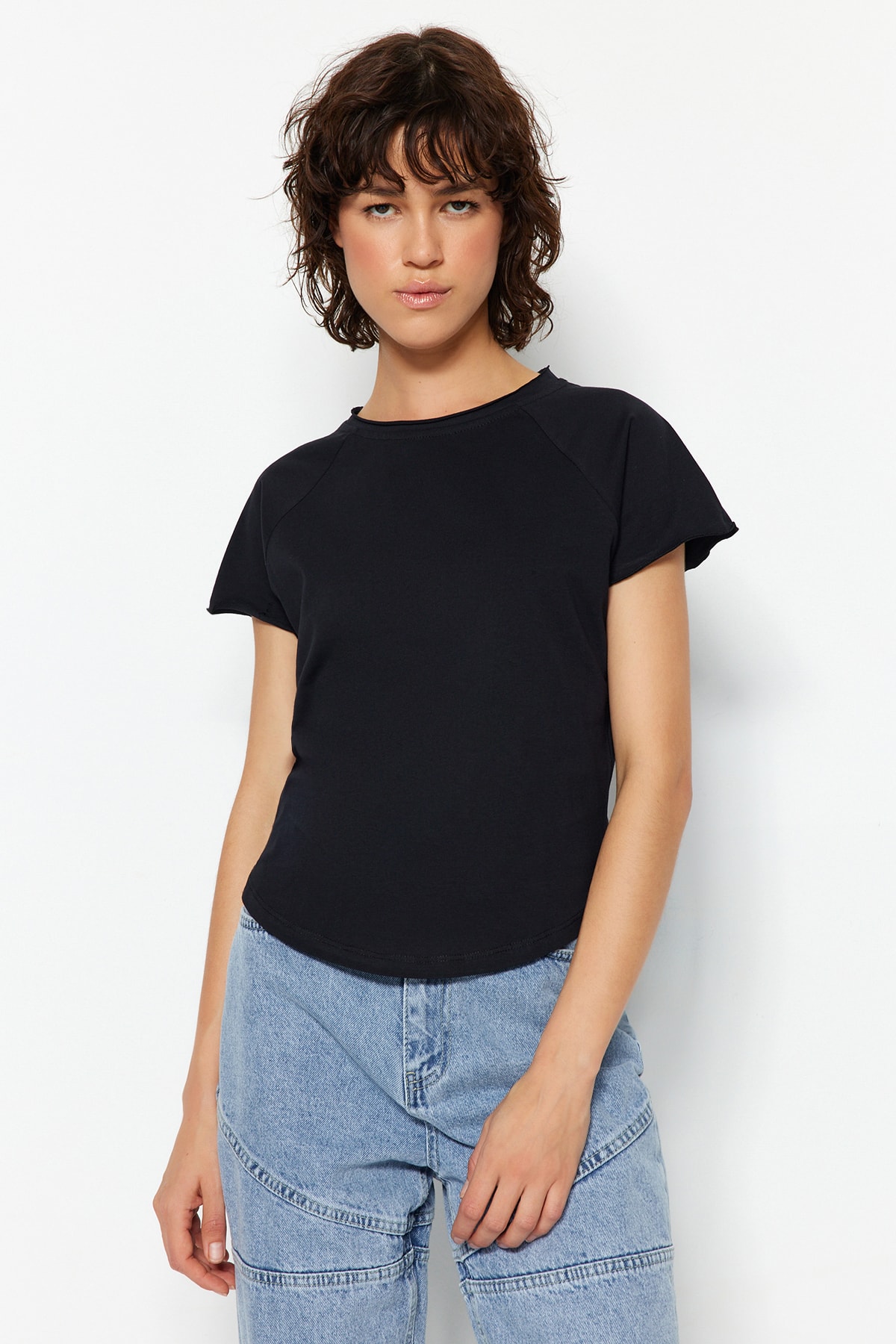 Trendyol Black More Sustainable 100% Organic Cotton Crew Neck Basic Knitted T-Shirt