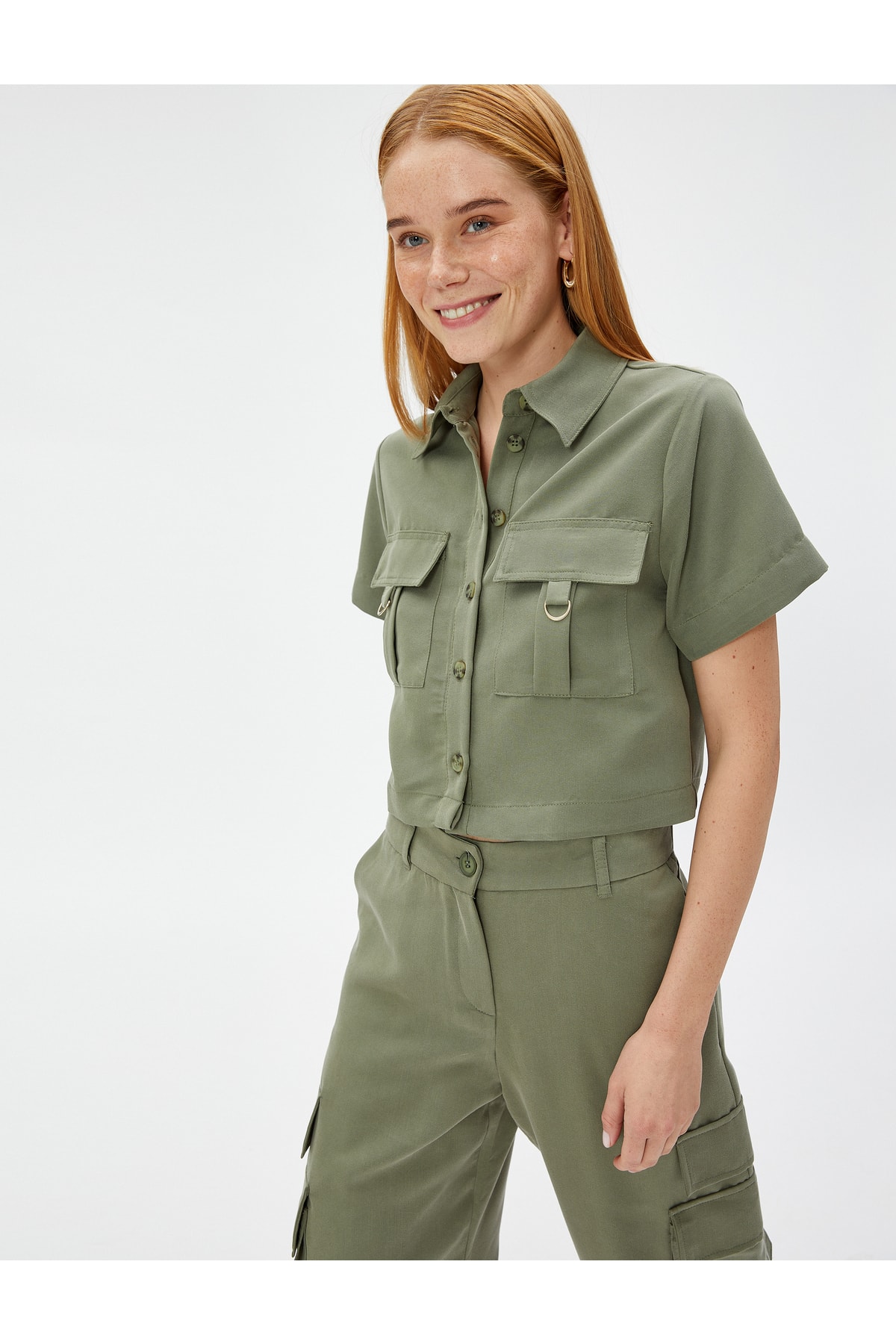 Koton Crop Safari Shirt Pocket Modal Blended