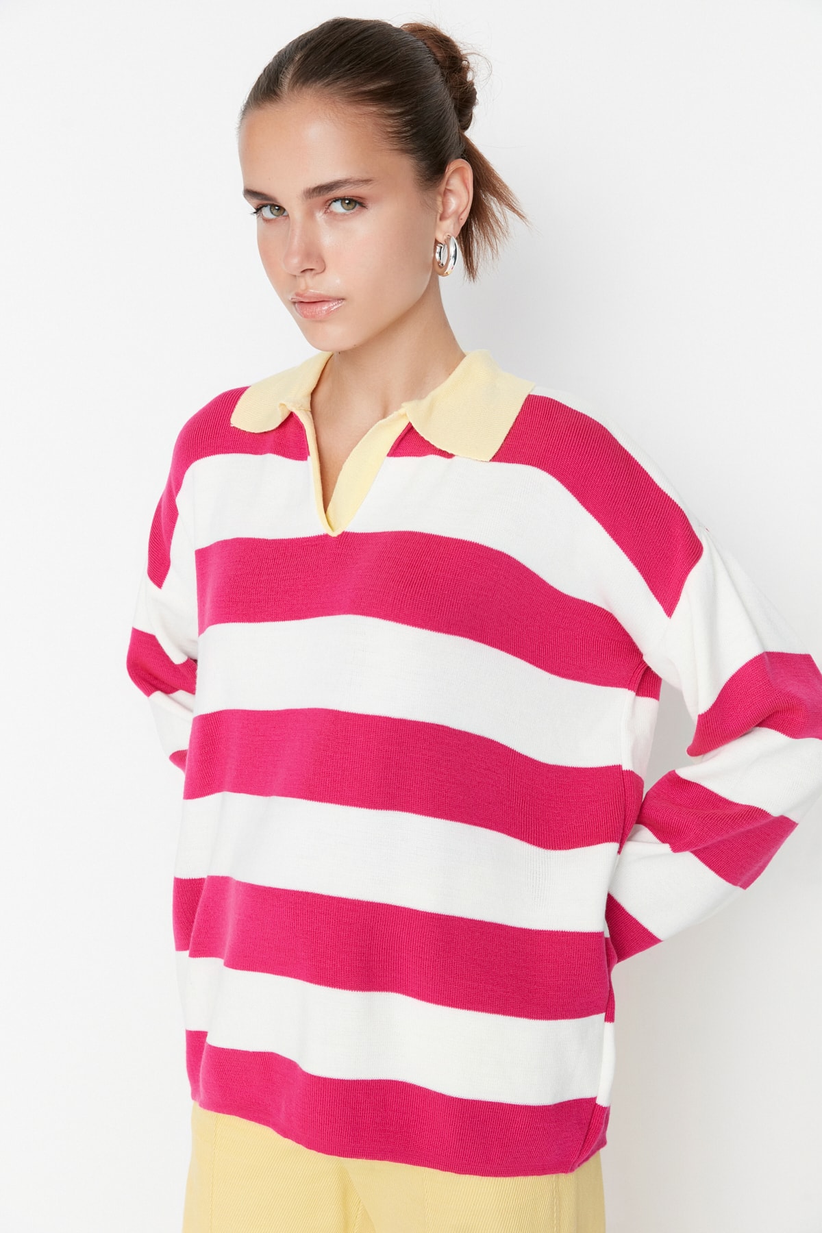 Trendyol Orange Wide fit Color Block Knitwear Sweater