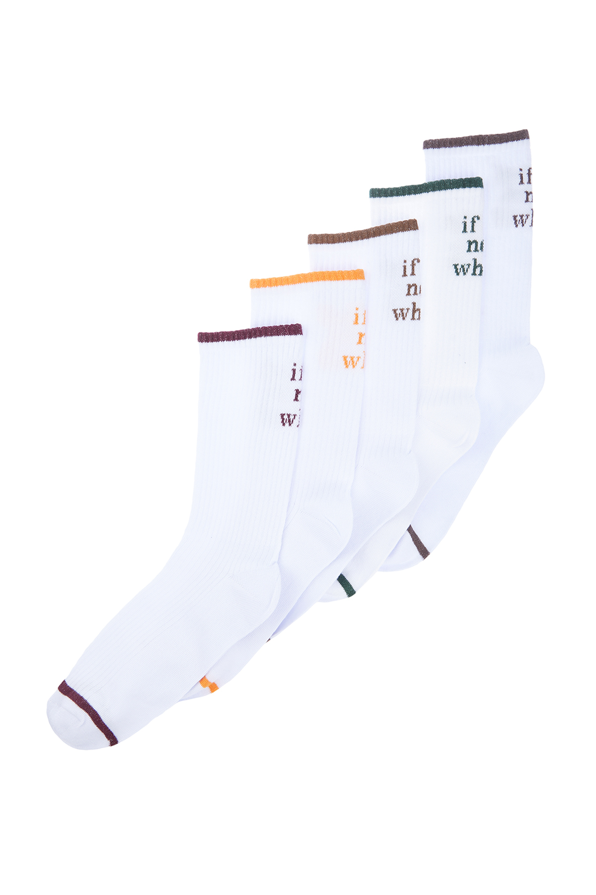 Levně Trendyol 5-Pack White Cotton Text Pattern Striped Toe College-Tennis-Mid-Length Socks