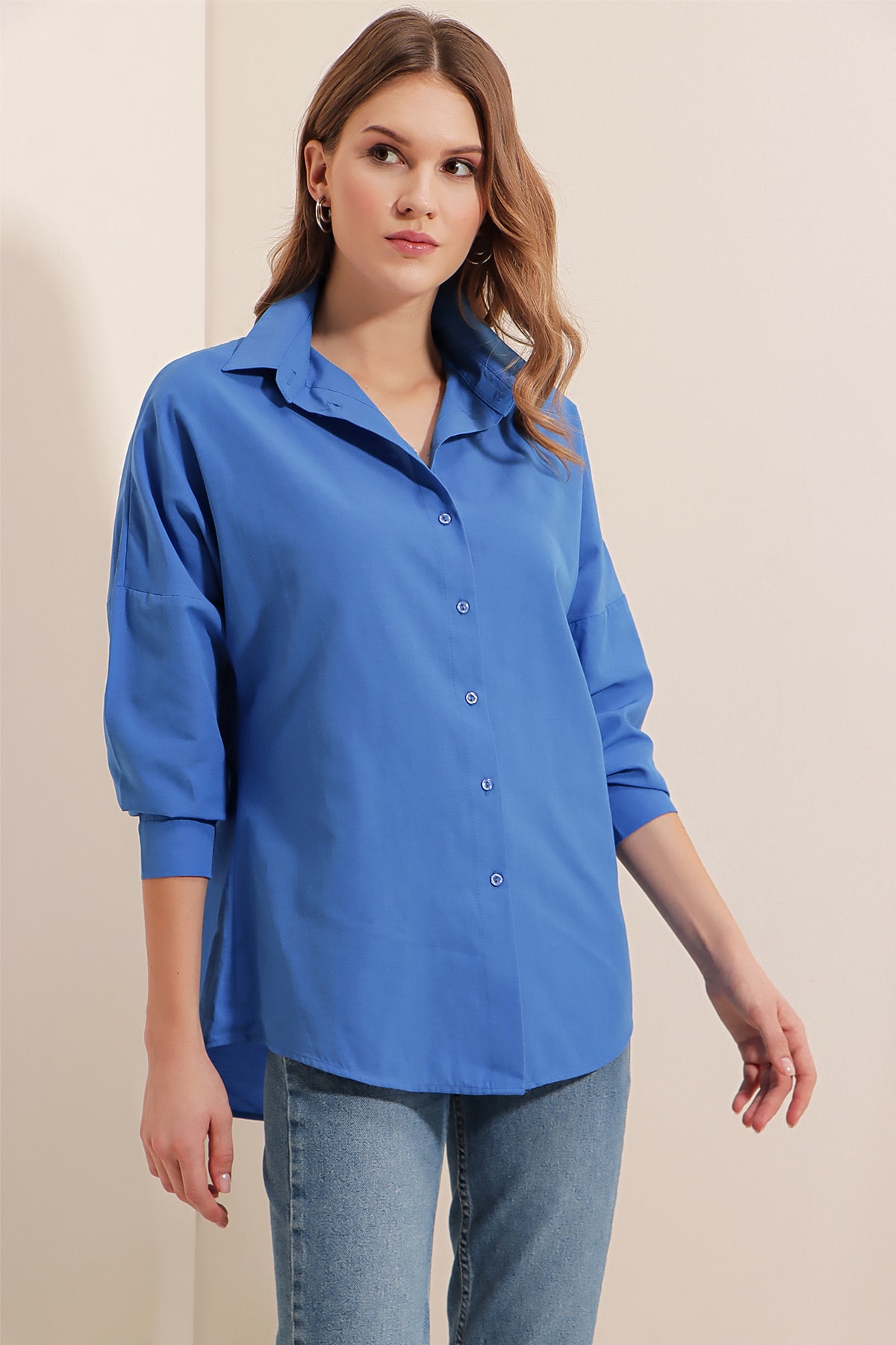 Levně Bigdart 3900 Oversize Long Basic Shirt - B.blue