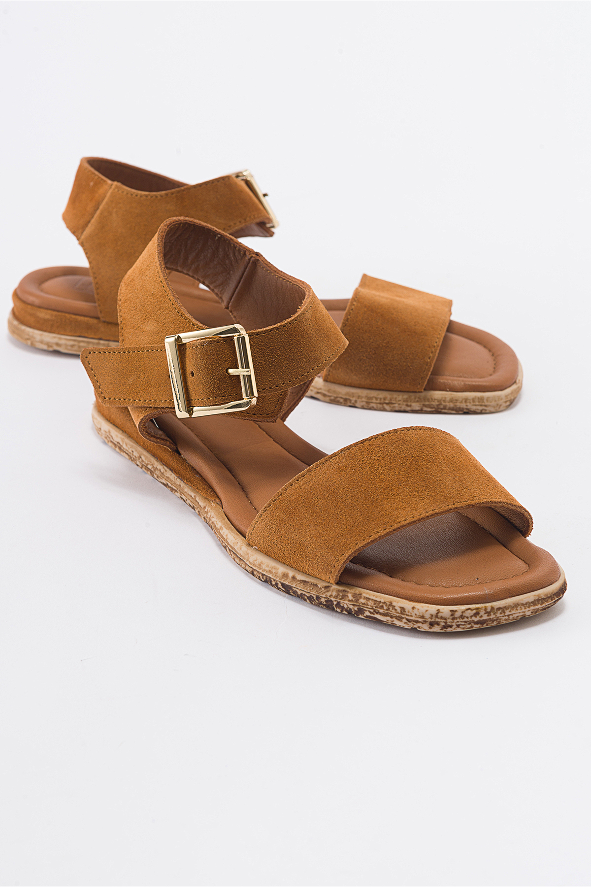 LuviShoes 713 Women's Genuine Leather Tan Suede Sandals