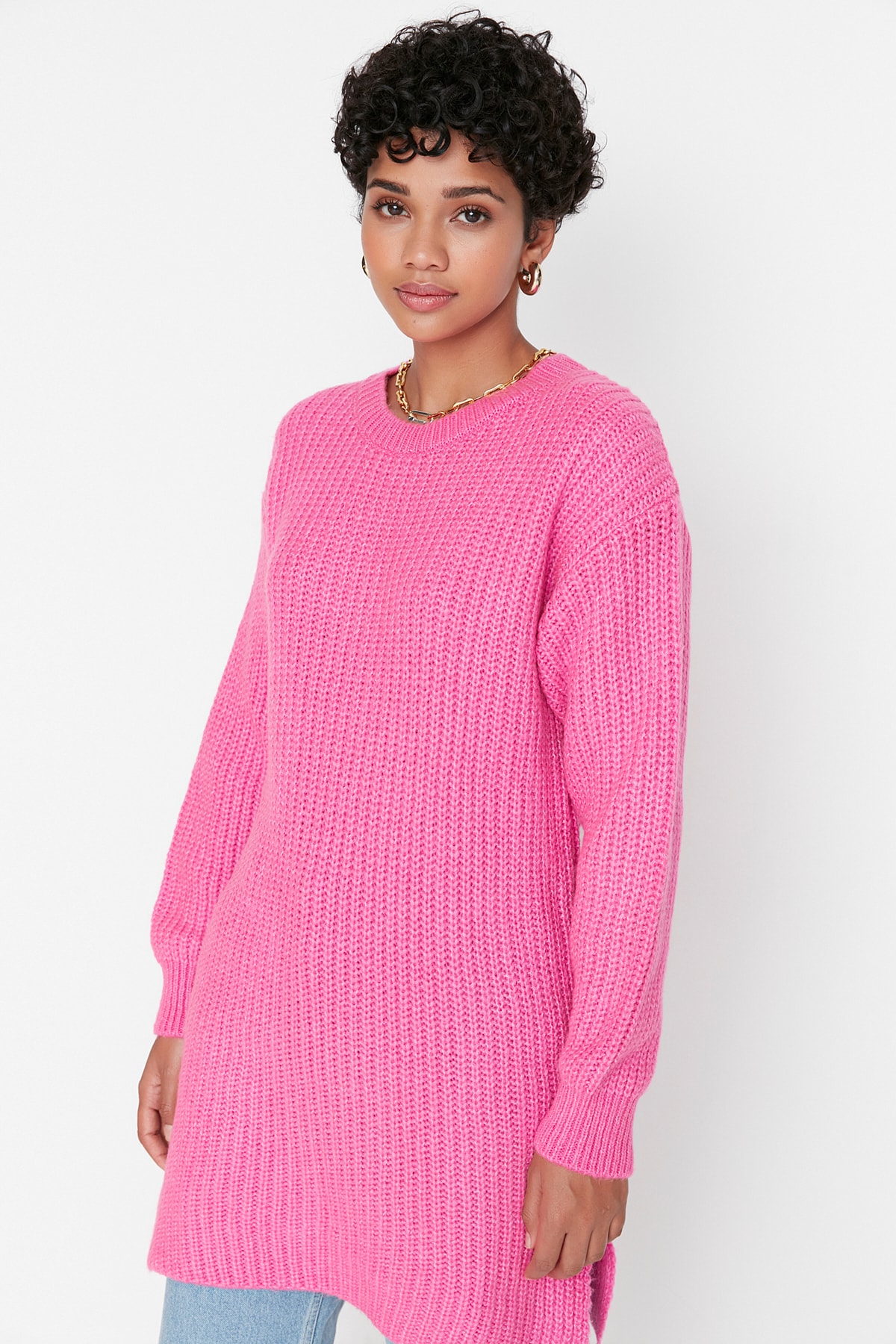 Trendyol Fuchsia Slit Detailed Knitwear Sweater