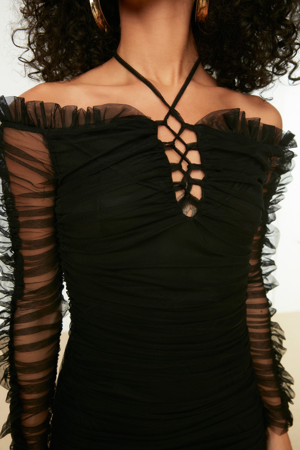 Trendyol Black Stone Accessory Satin Jumpsuit