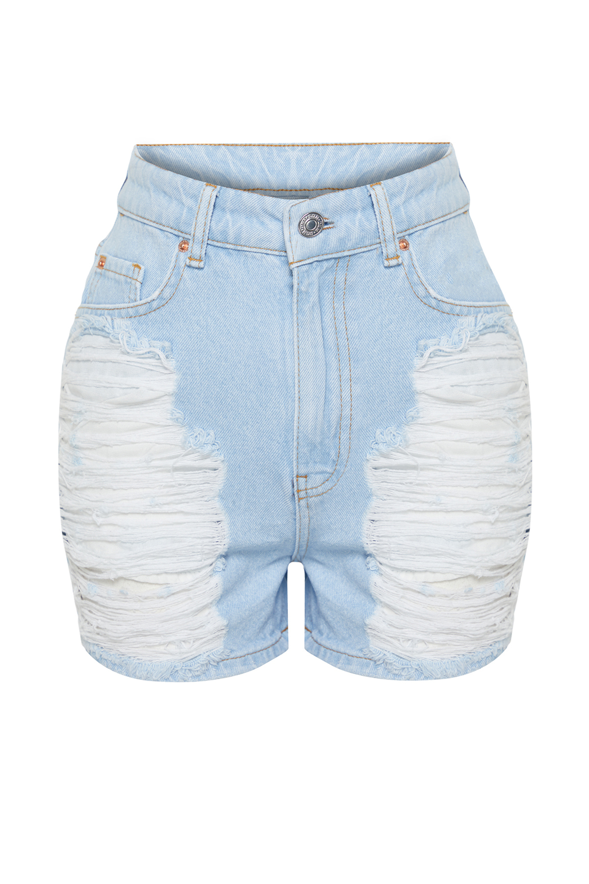 Levně Trendyol Light Blue Ripped High Waist Mini Denim Shorts & Bermuda