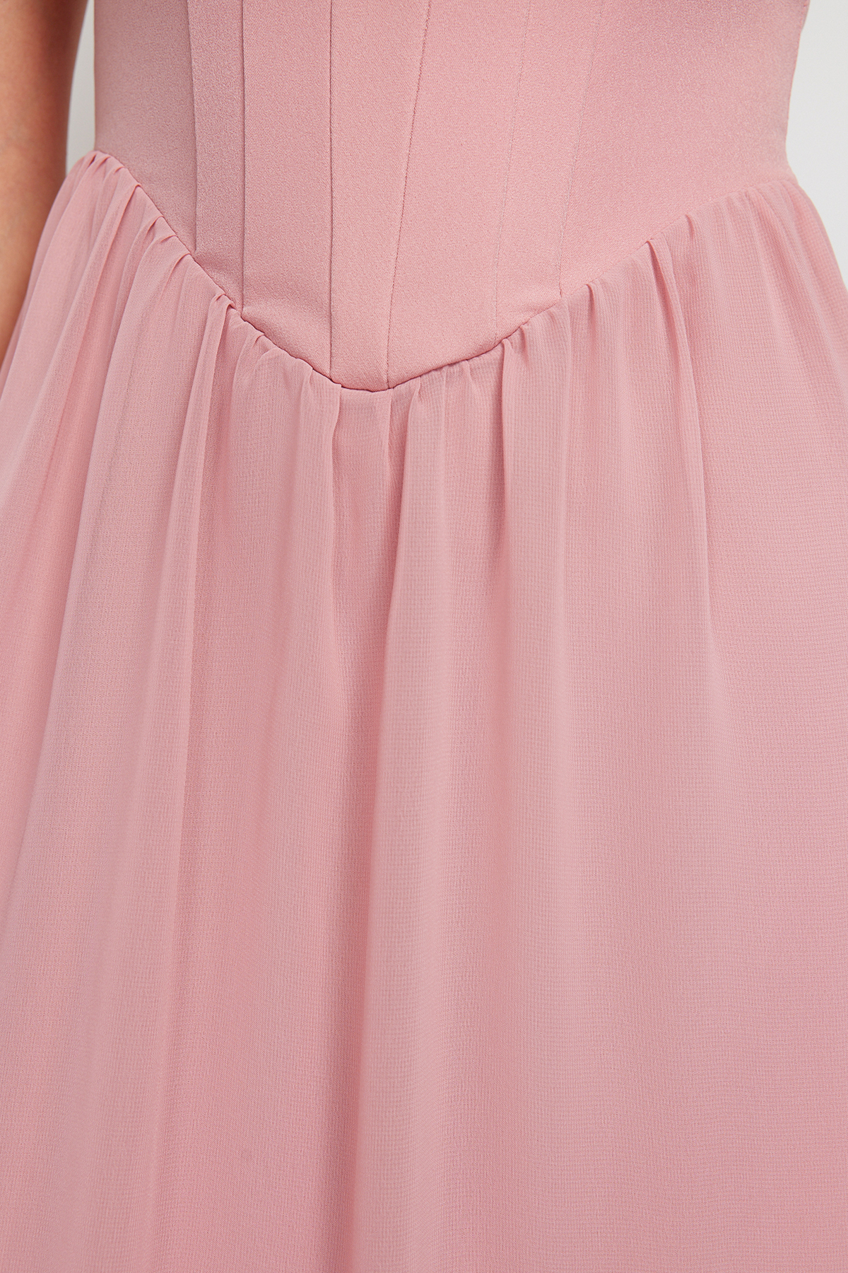 Trendyol Dusty Rose A-Line Lined Corset Detailed Woven Tulle Elegant Evening Dress