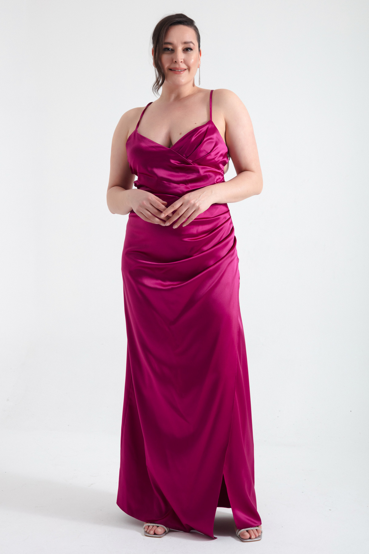 Levně Lafaba Women's Damson Decollete Long Plus Size Evening Dress with Slit