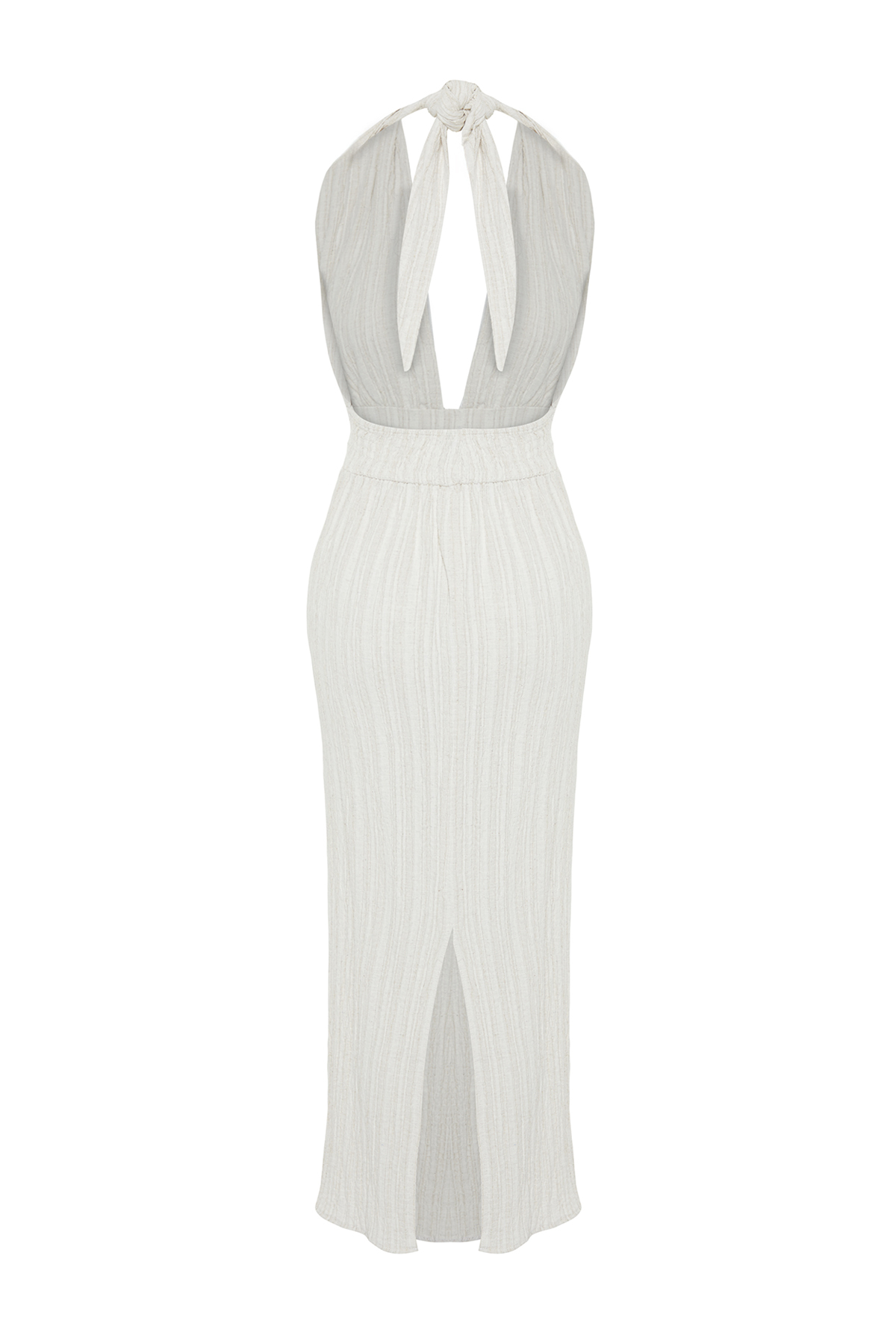 Trendyol Ecru Maxi Woven Back Low-cut Linen Blended Beach Dress