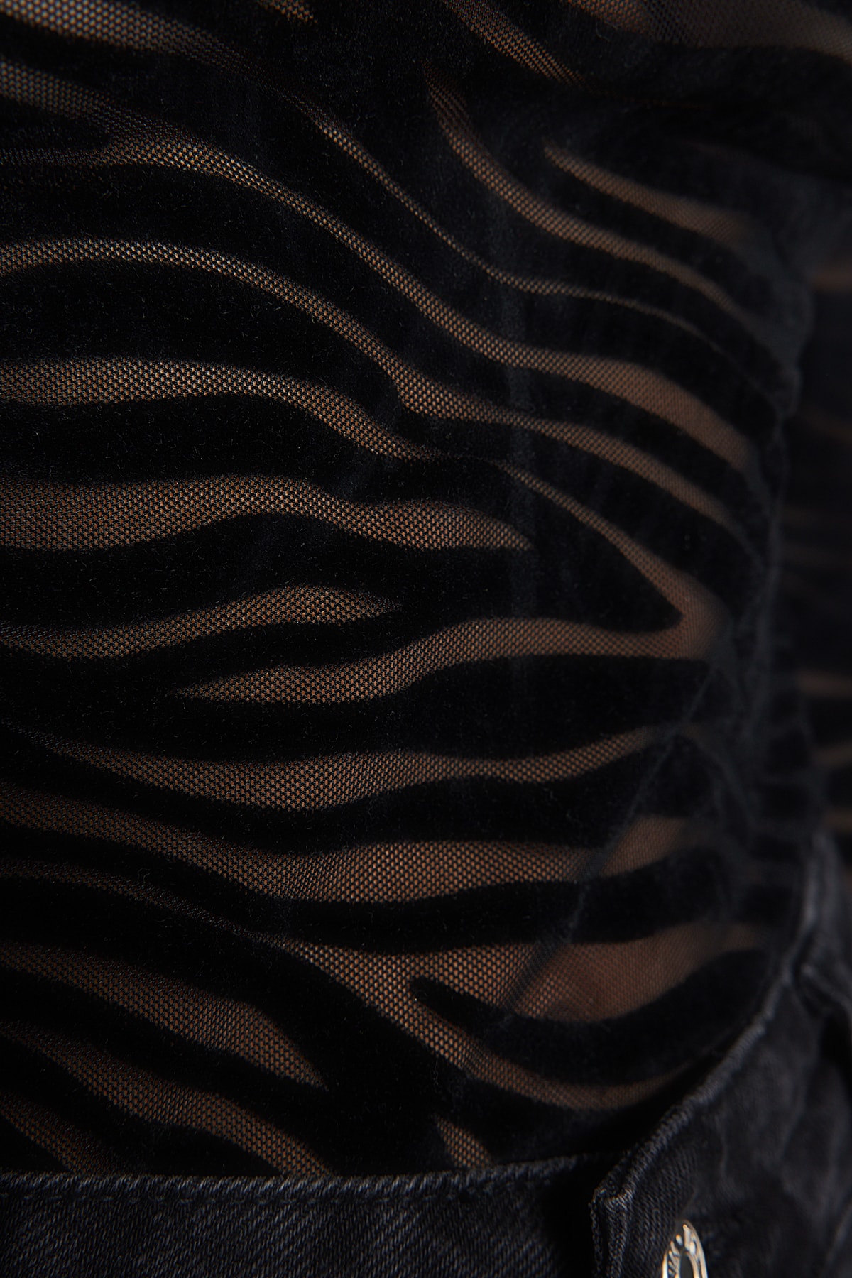 Trendyol Black Animal Pattern Knitted Flock Printed Tulle Bodysuit