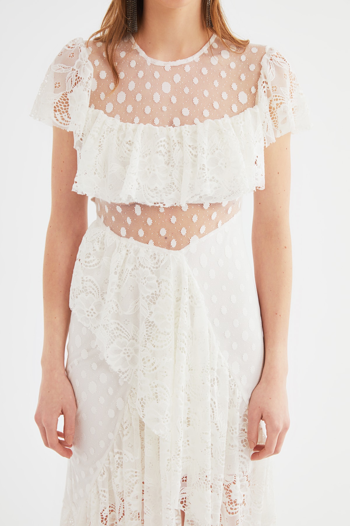 Trendyol Ecru gât detaliate Rochie