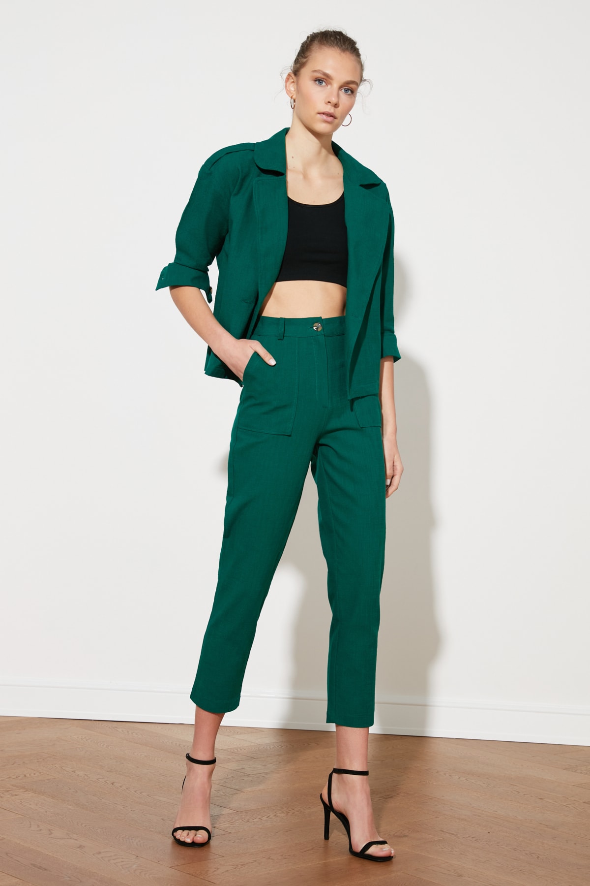 Trendyol Emerald Green High Waist Pants