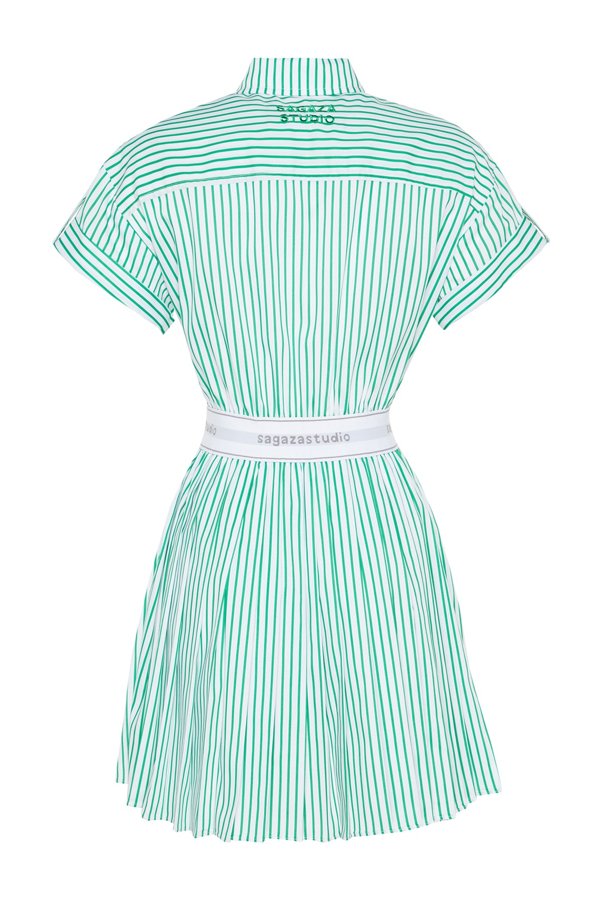 Trendyol X Sagaza Studio alb-verde elastic detaliat poplin rochie