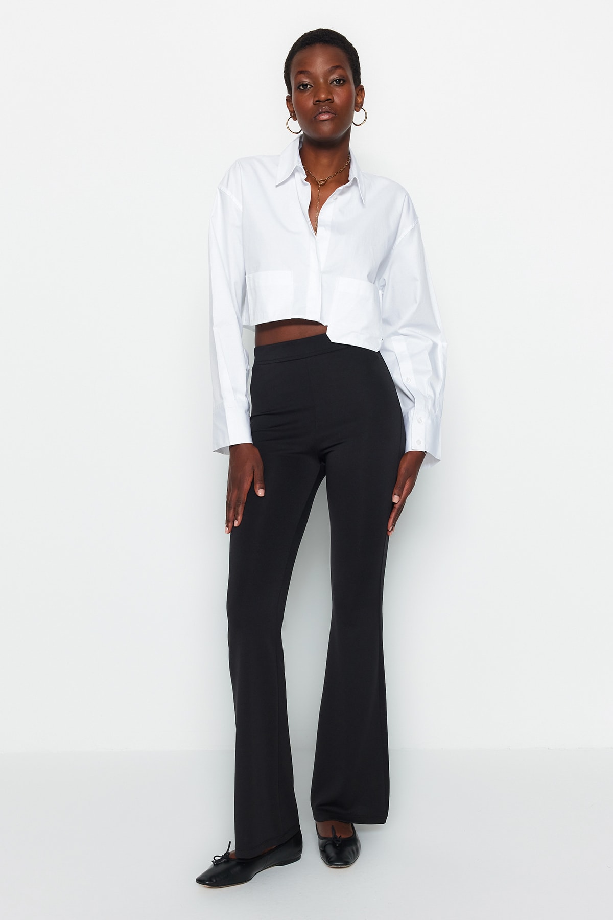 Trendyol Black Flare Leg Scuba Knitted Pants